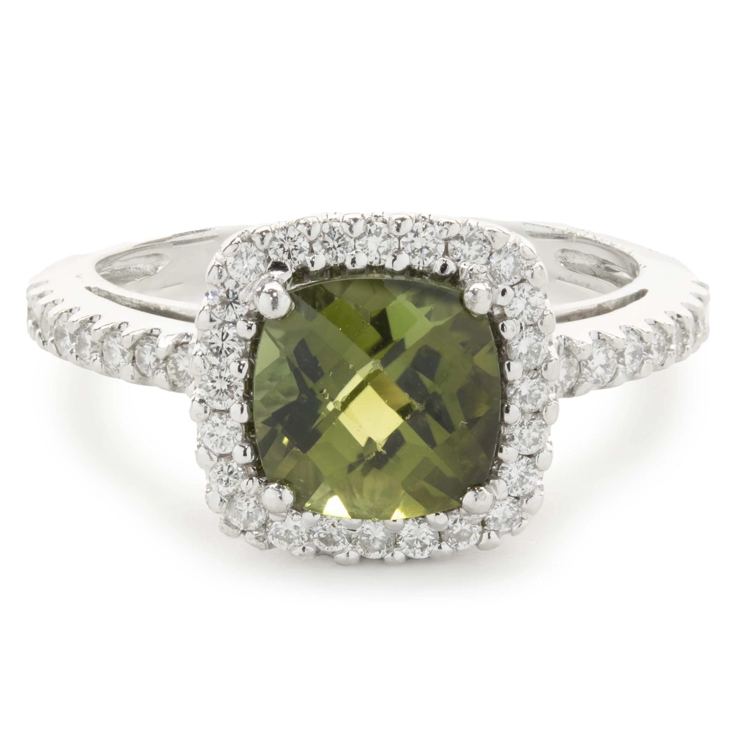 14 Karat White Gold Tourmaline and Diamond Ring