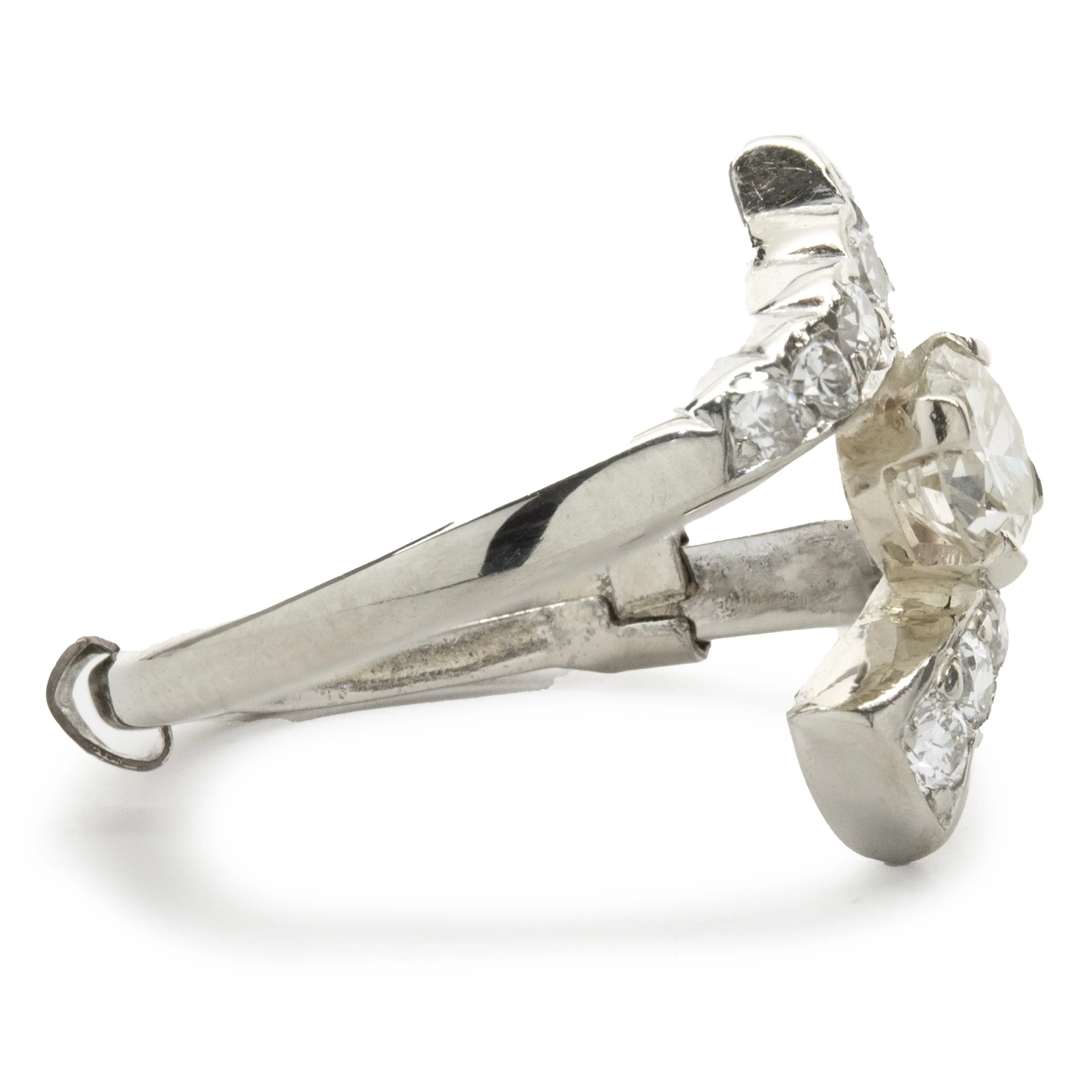 14 Karat White Gold Vintage Art Deco Diamond Bypass Ring - Image 3