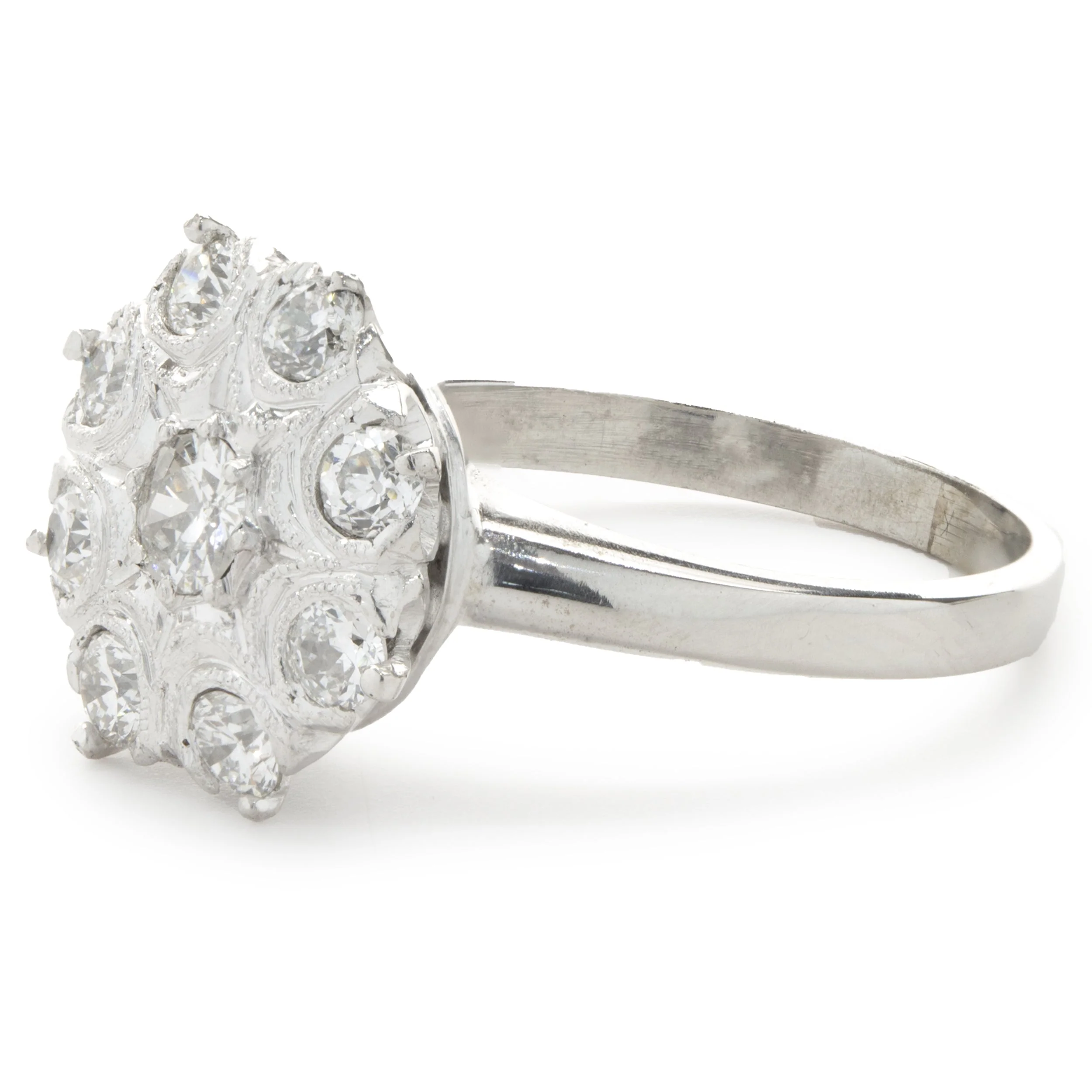 14 Karat White Gold Vintage Art Deco Diamond Cluster Ring - Image 4