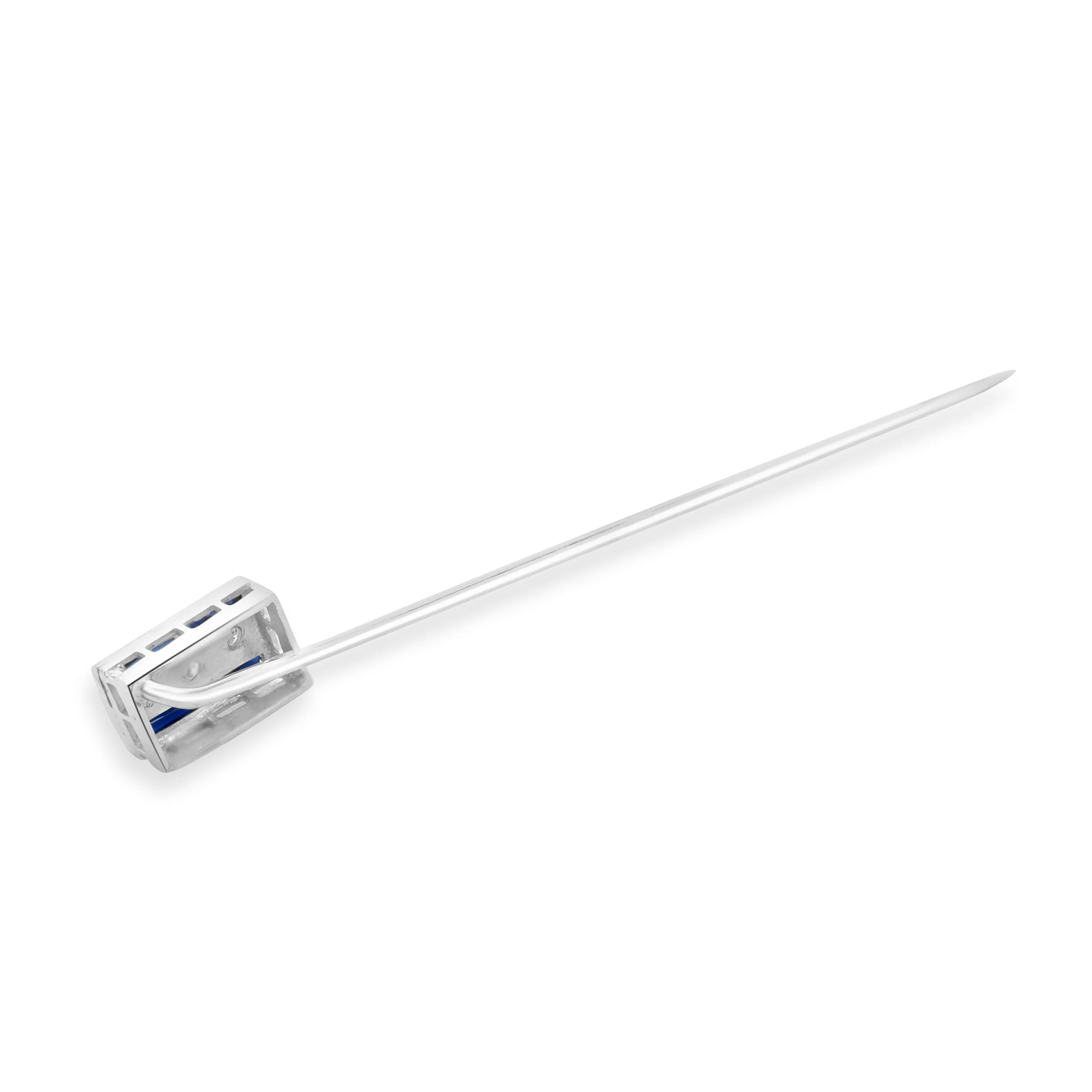14 Karat White Gold Vintage Art Deco Sapphires of the Period and Diamond Stick Pin - Image 2