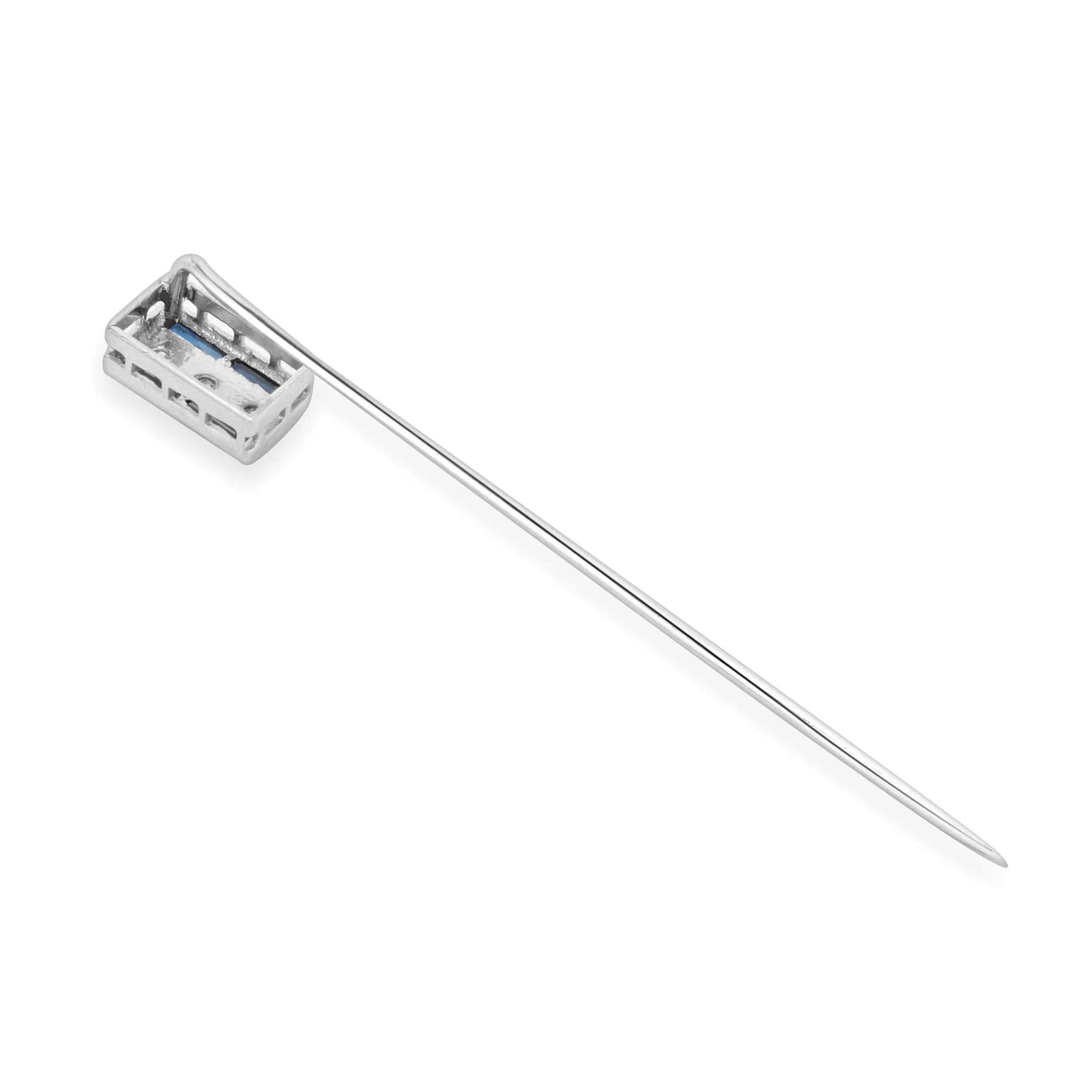 14 Karat White Gold Vintage Art Deco Sapphires of the Period and Diamond Stick Pin - Image 4