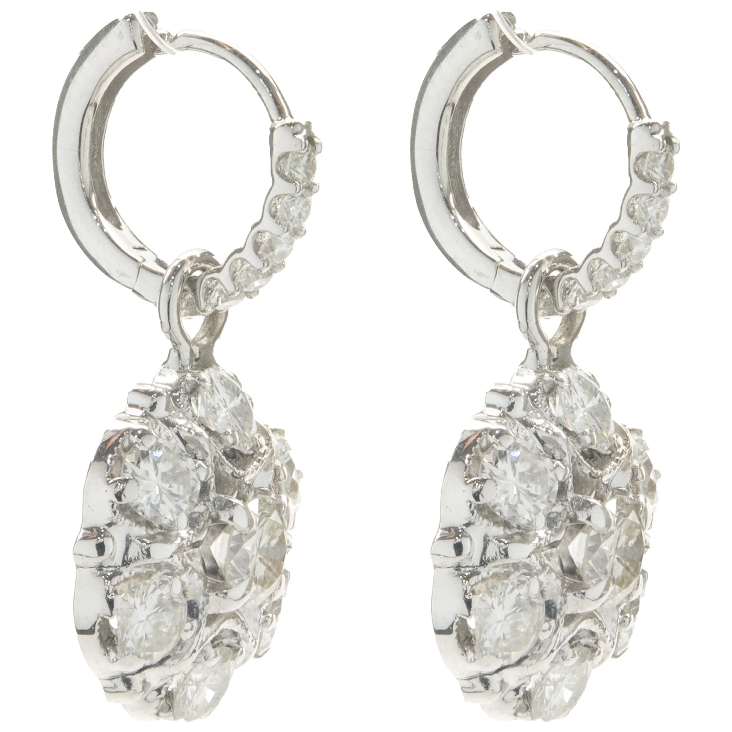 14 Karat White Gold Vintage Diamond Cluster Drop Earrings - Image 2