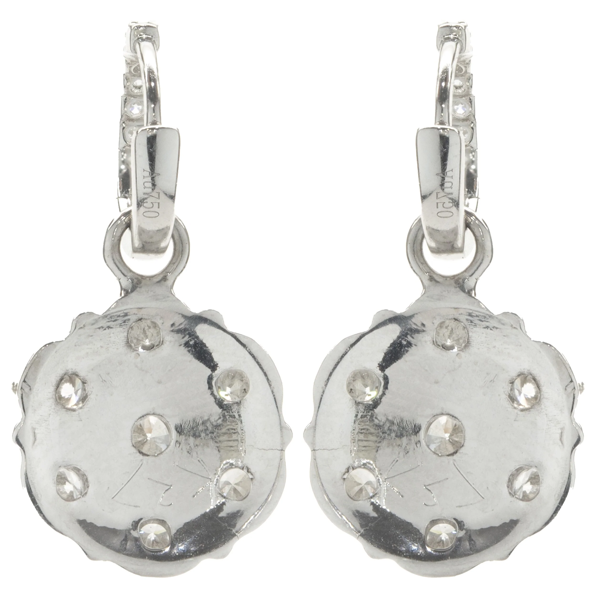 14 Karat White Gold Vintage Diamond Cluster Drop Earrings - Image 4
