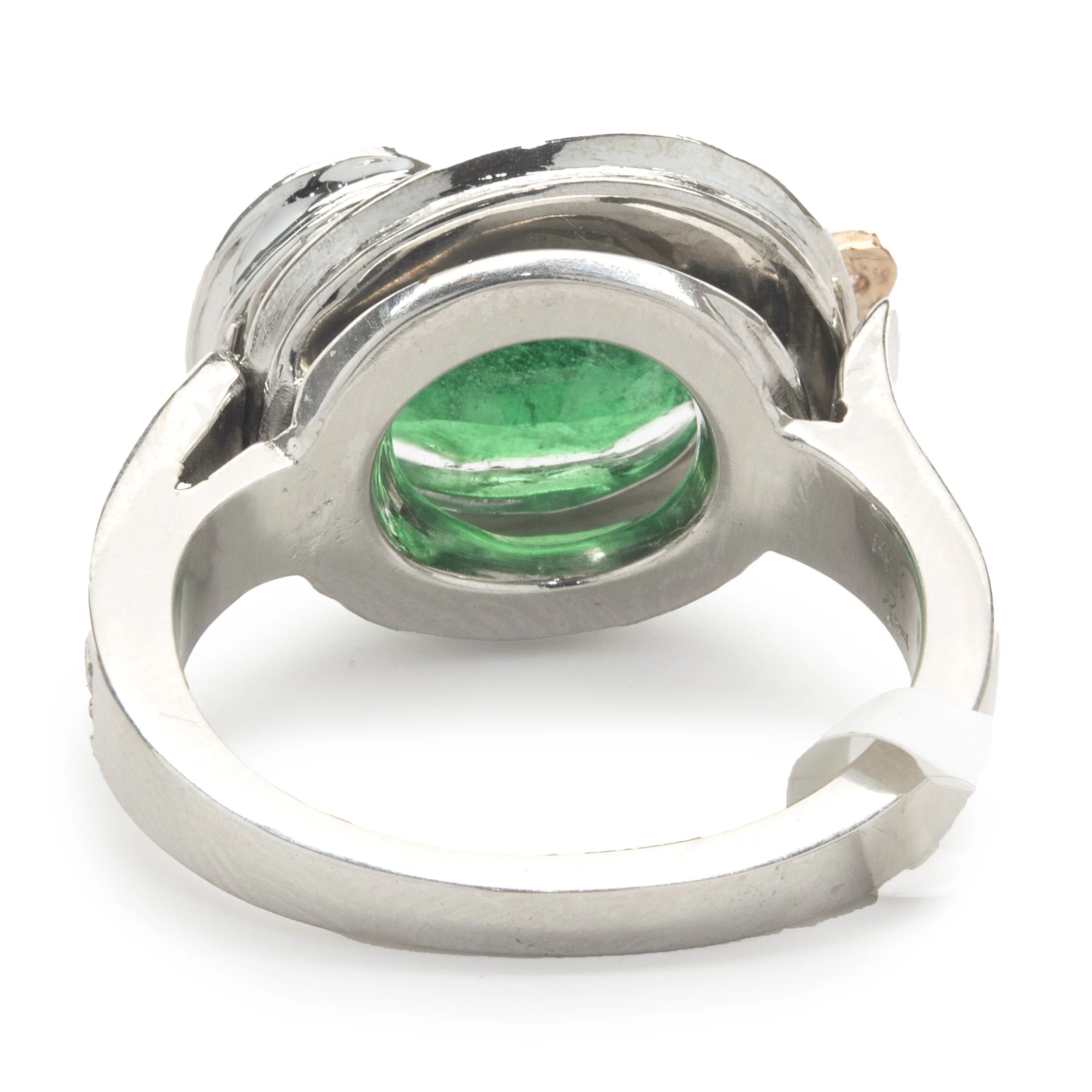 14 Karat White & Rose Gold Emerald and Diamond Flower Wrap Ring - Image 4