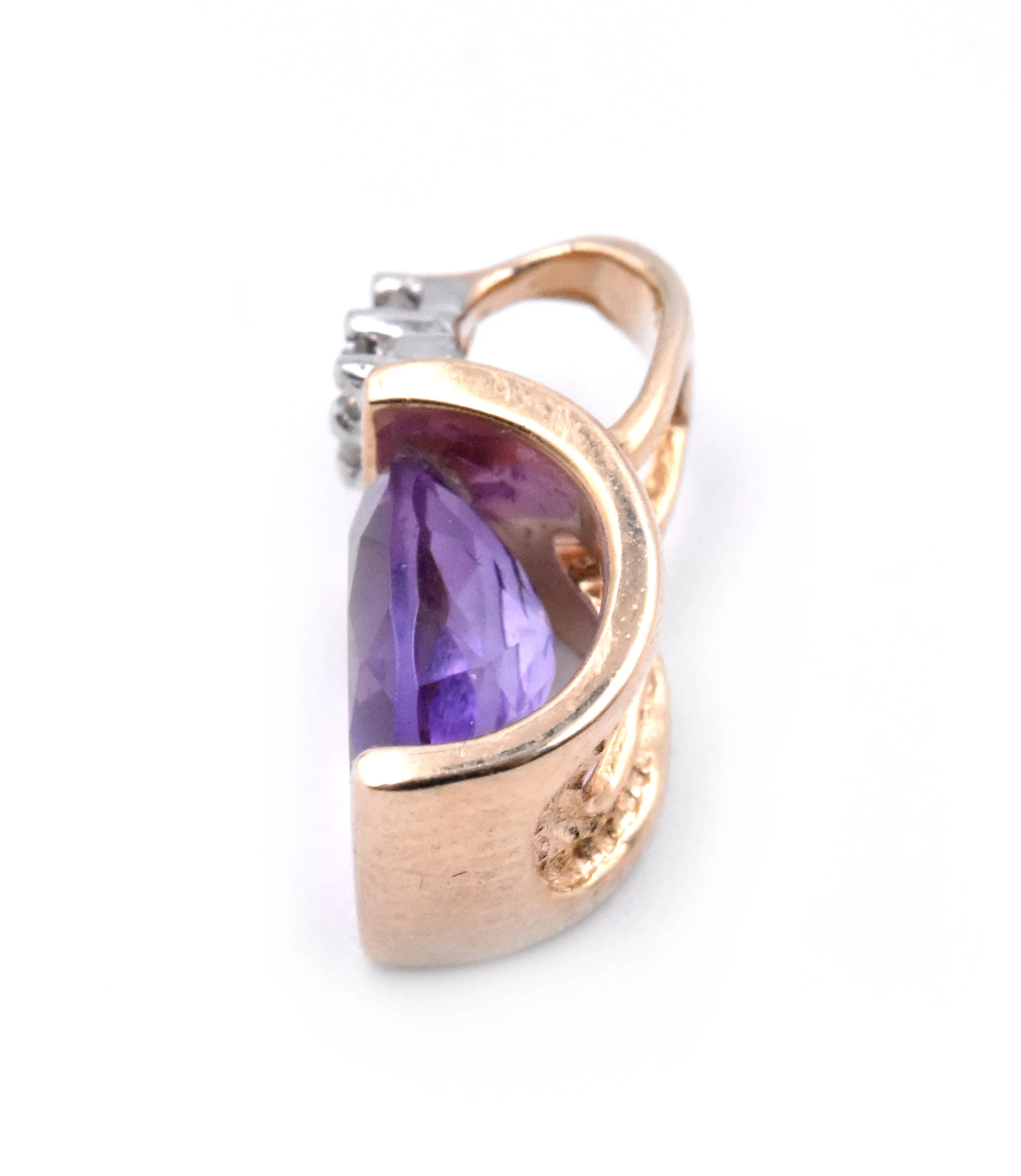 14 Karat Yellow Amethyst and Diamond Pendant - Image 3