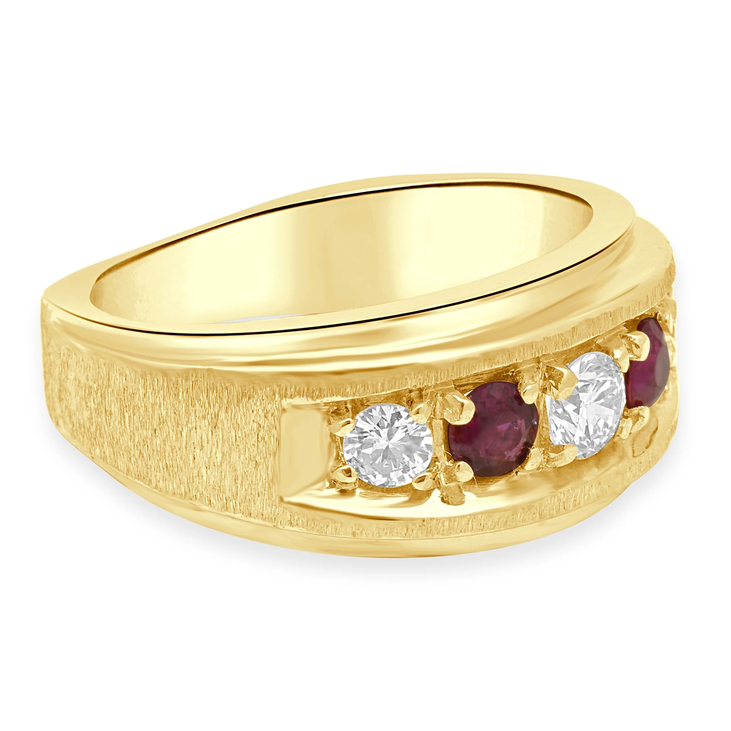 14 Karat Yellow Gold Alternating 5-Stone Round Ruby and Round Diamond Euro Shank Ring - Image 3