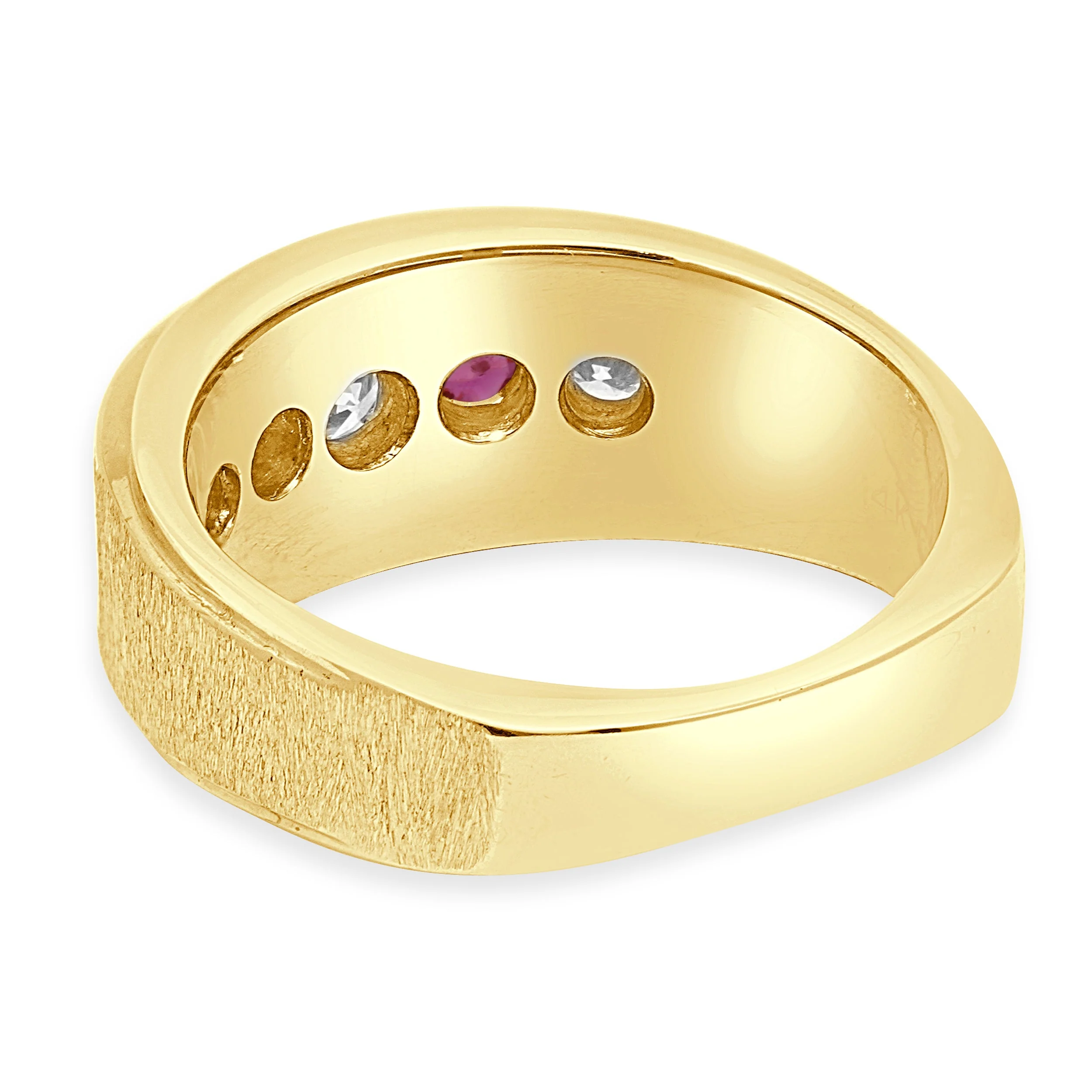 14 Karat Yellow Gold Alternating 5-Stone Round Ruby and Round Diamond Euro Shank Ring - Image 4