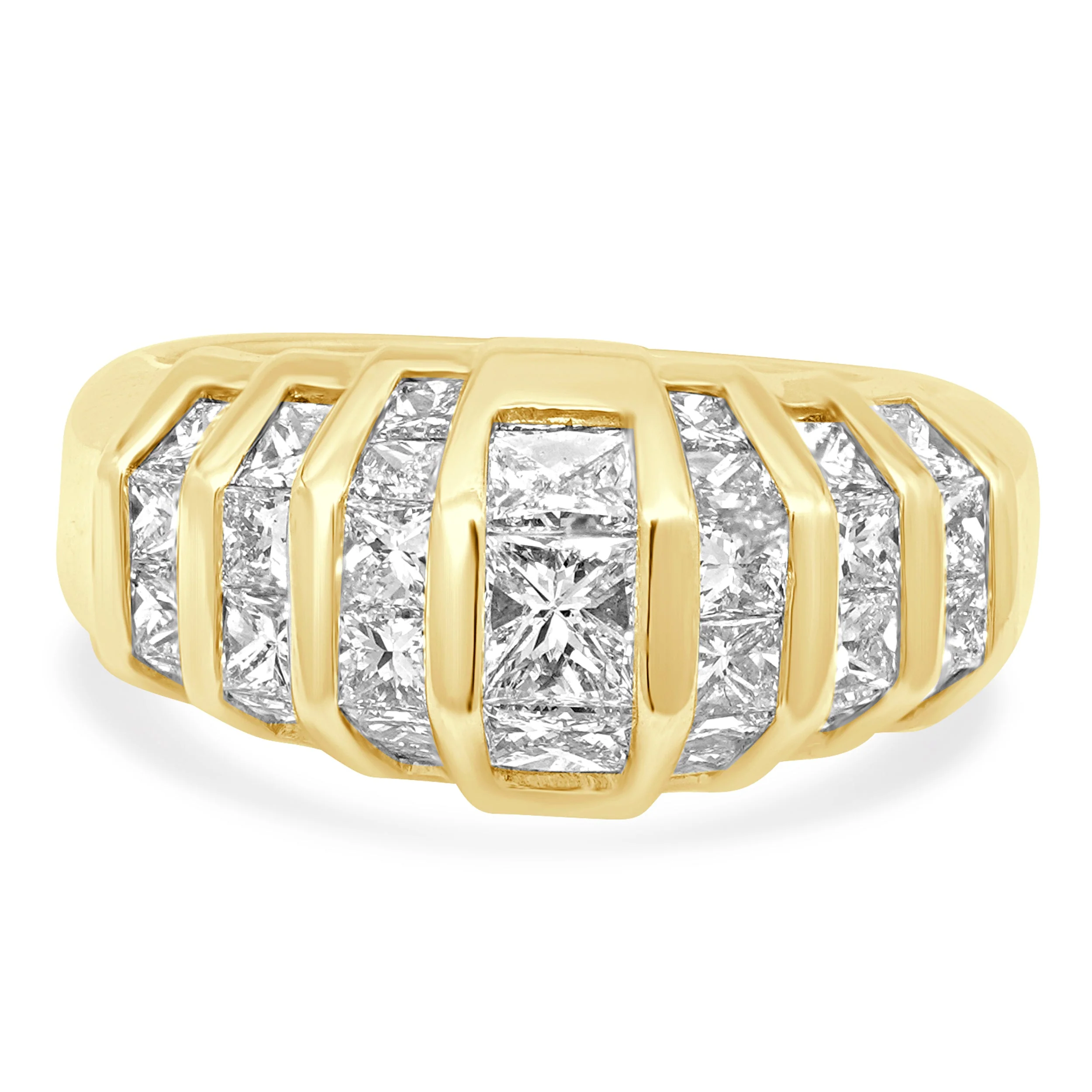 14 Karat Yellow Gold and 7- Row Channel Set Princess Cut Diamond Ring