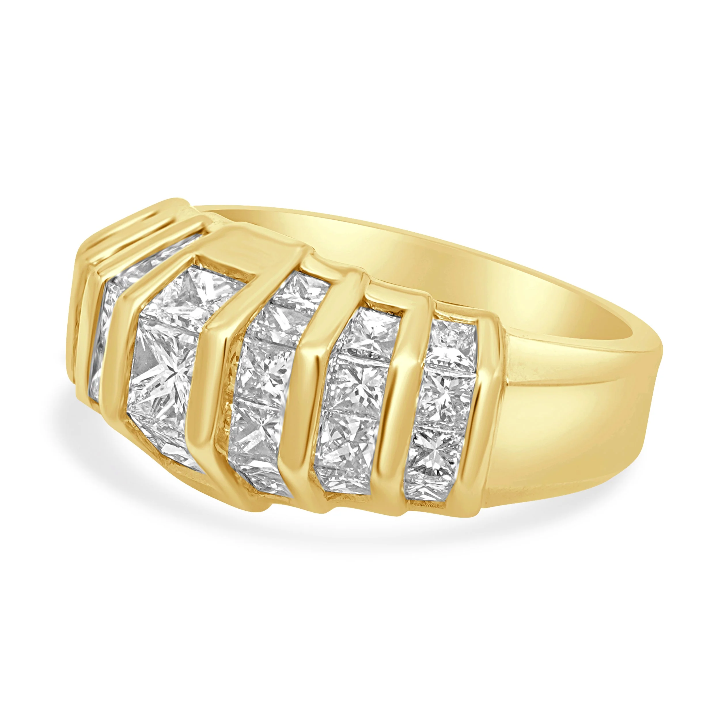 14 Karat Yellow Gold and 7- Row Channel Set Princess Cut Diamond Ring - Image 2