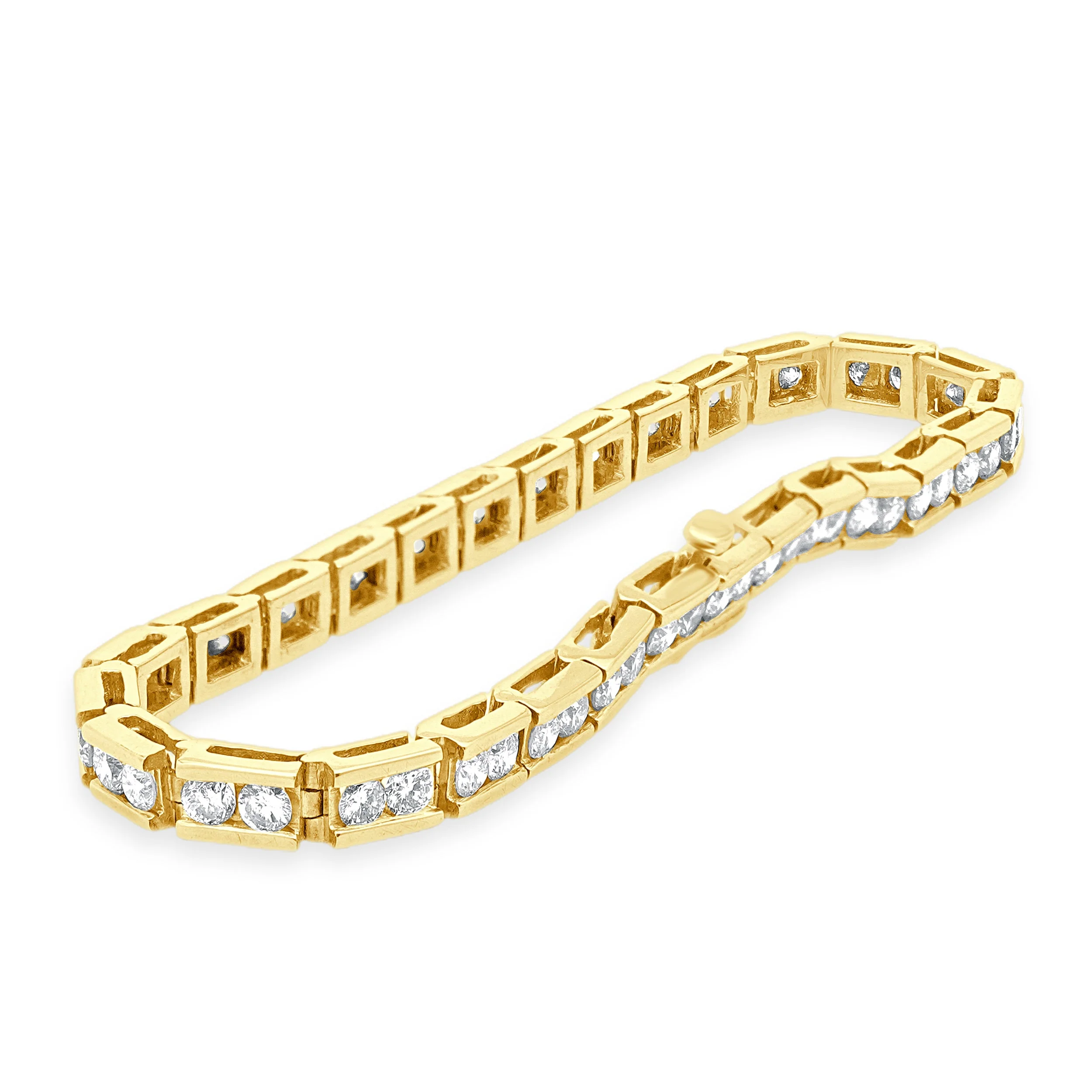 14 Karat Yellow Gold and Channel Set Round Diamond Inline Bracelet - Image 3