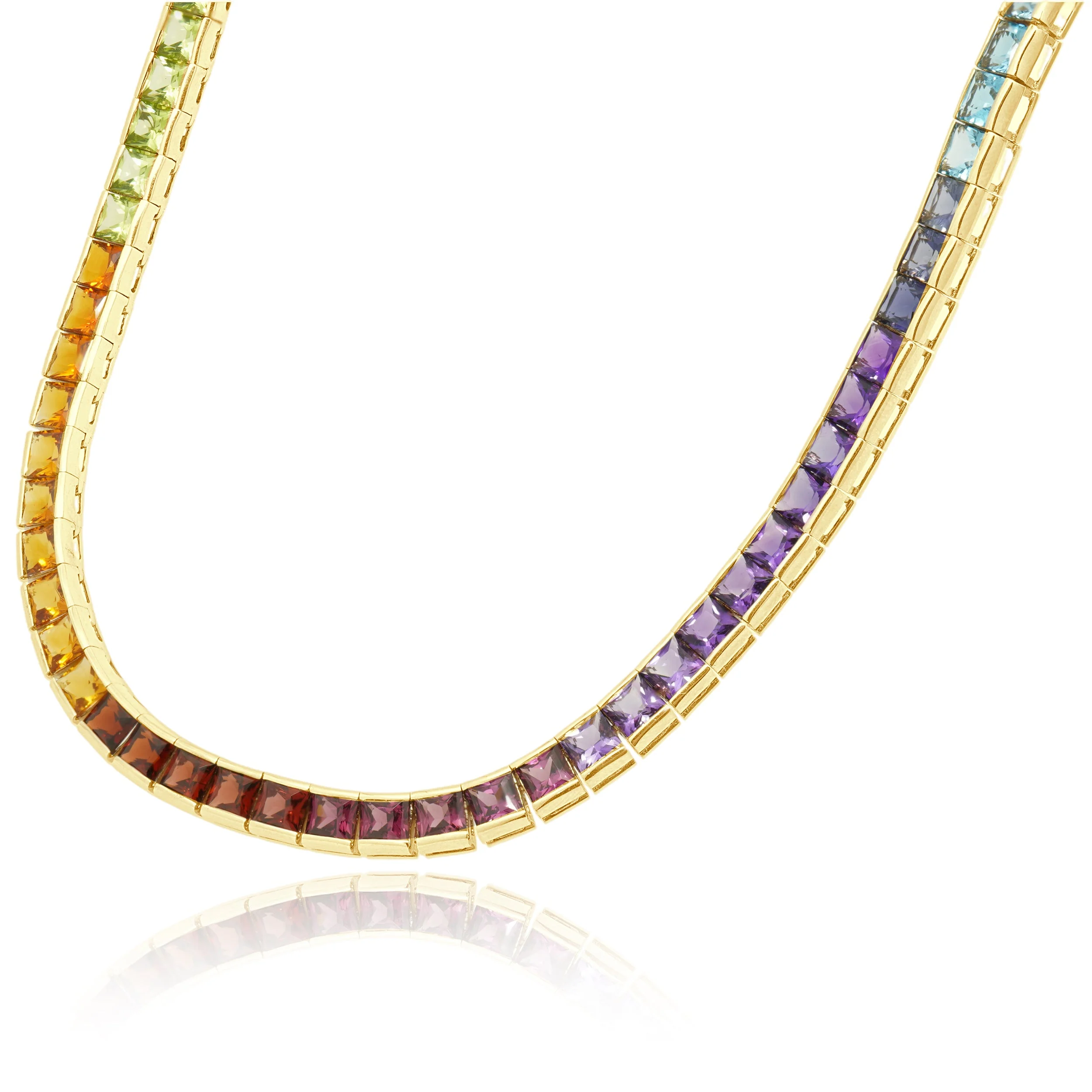 14 Karat Yellow Gold and Fancy Cut Multi Color Gemstone Inline Necklace 18.0" - Image 2