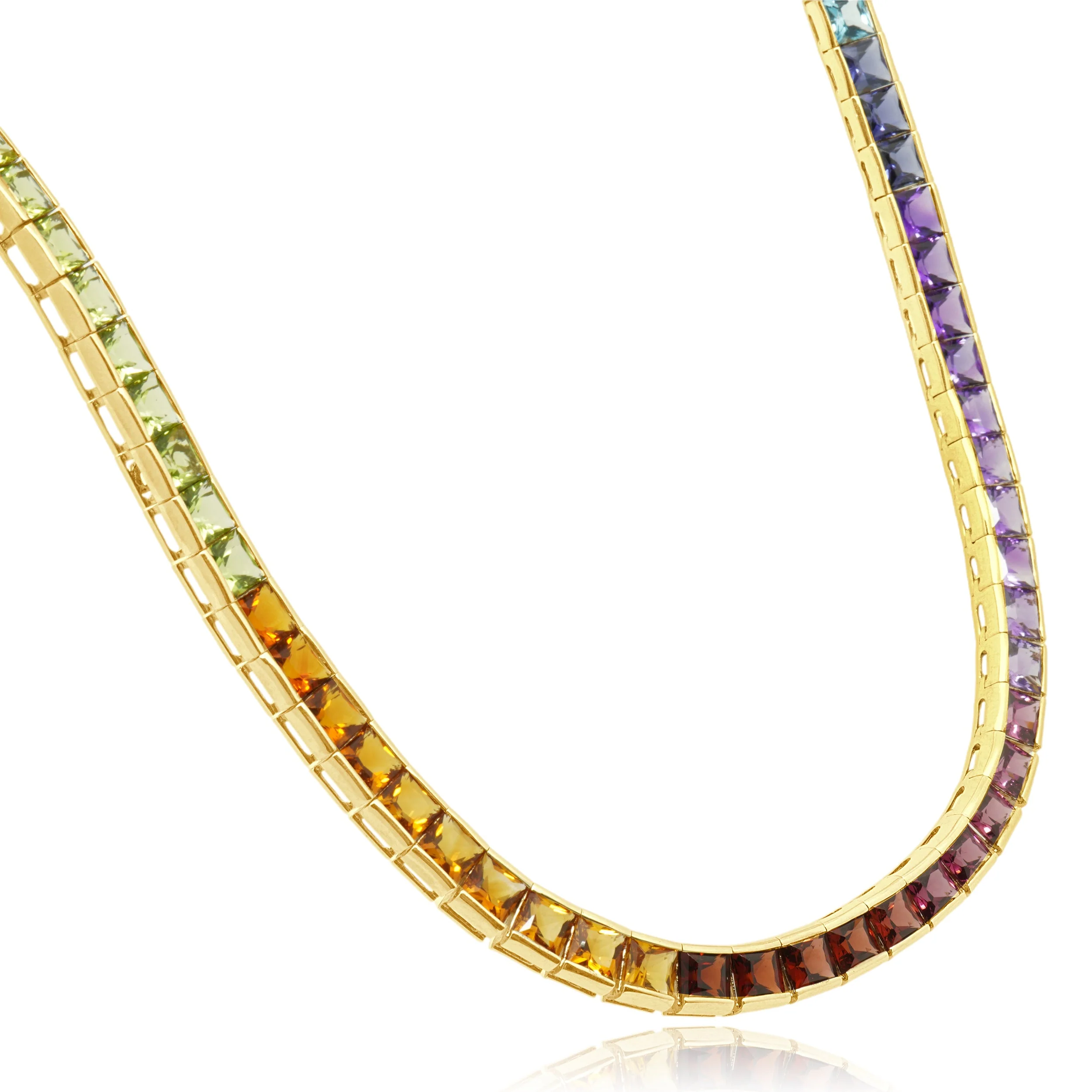14 Karat Yellow Gold and Fancy Cut Multi Color Gemstone Inline Necklace 18.0" - Image 3