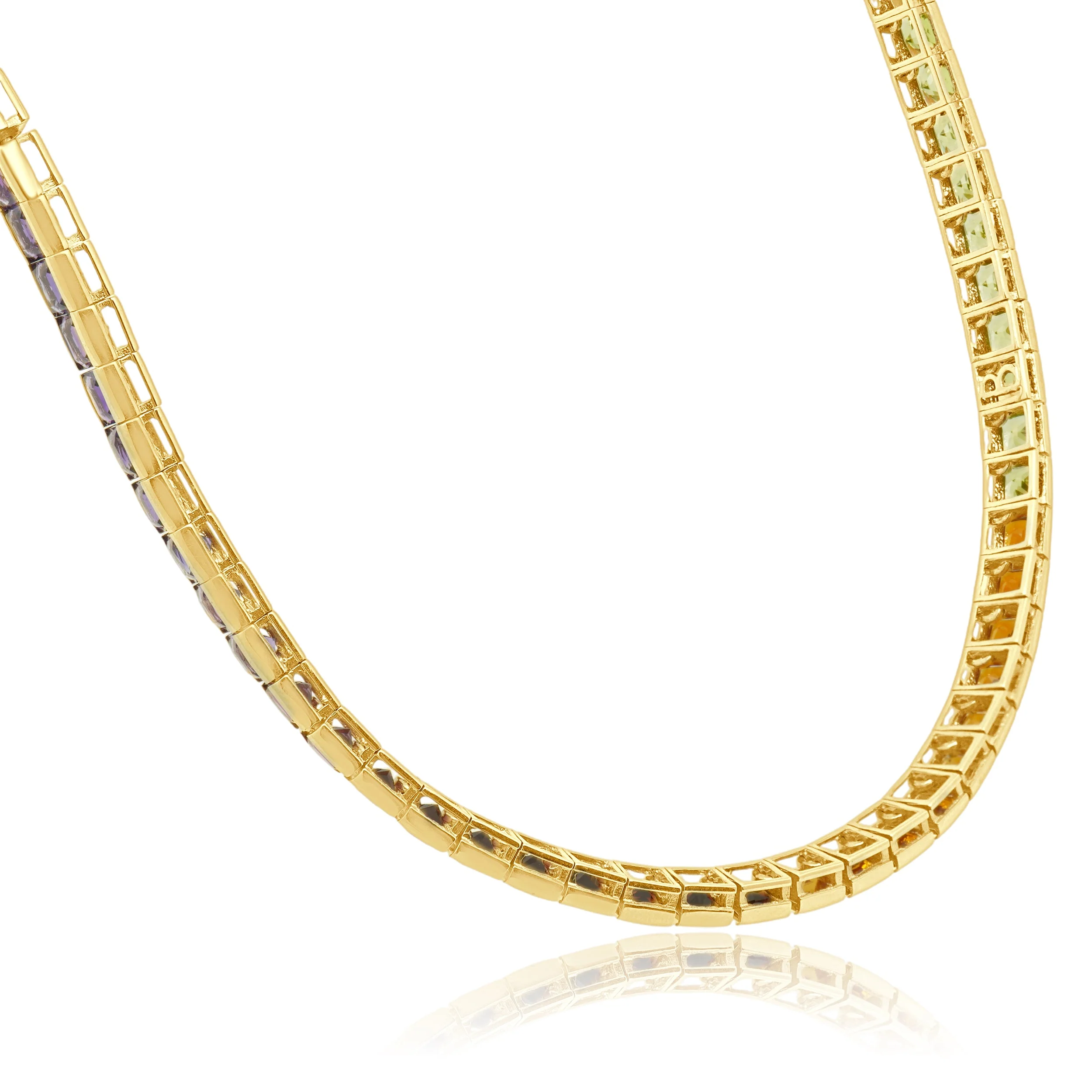 14 Karat Yellow Gold and Fancy Cut Multi Color Gemstone Inline Necklace 18.0" - Image 4