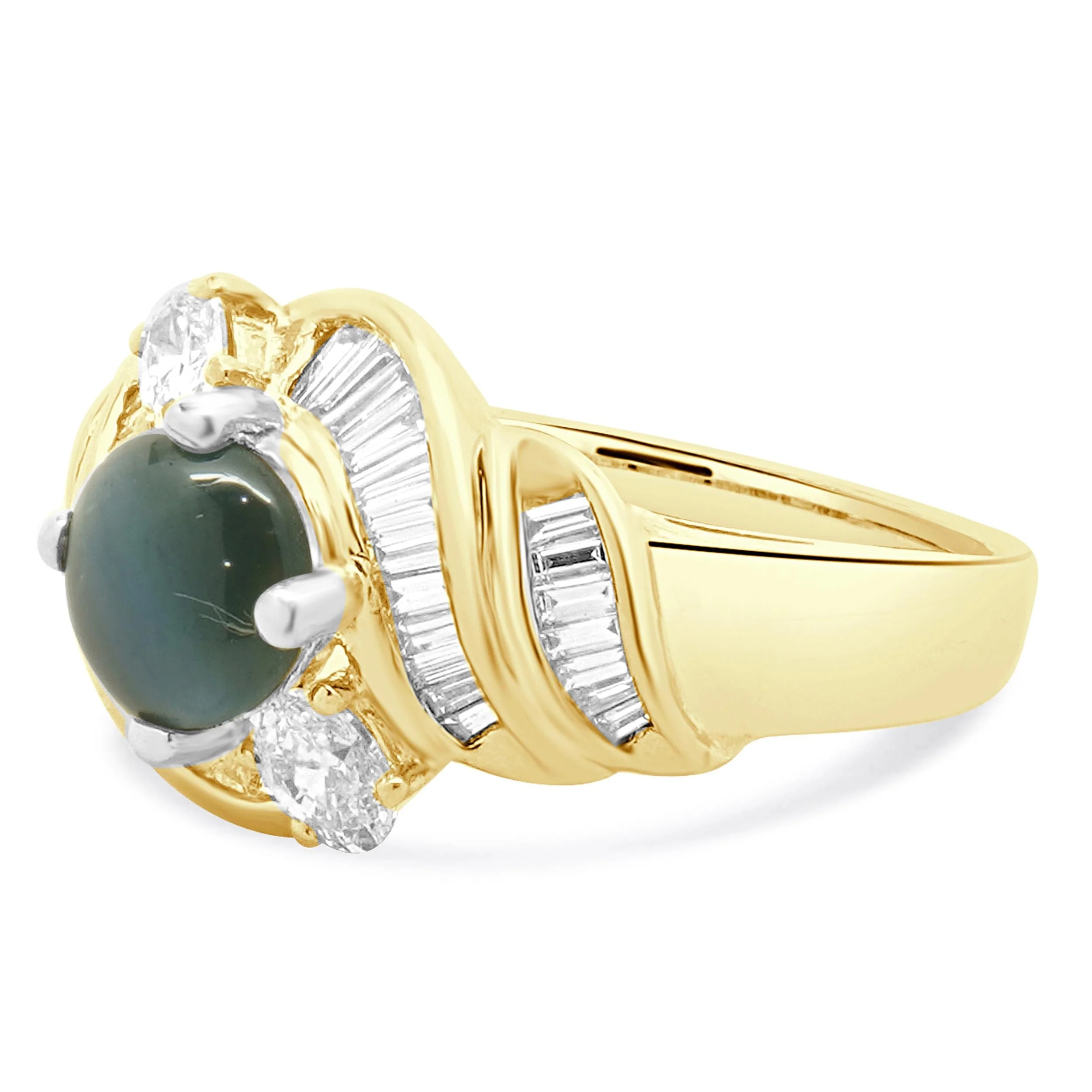 14 Karat Yellow Gold Cat’s Eye Alexandrite and Diamond Ring - Image 2