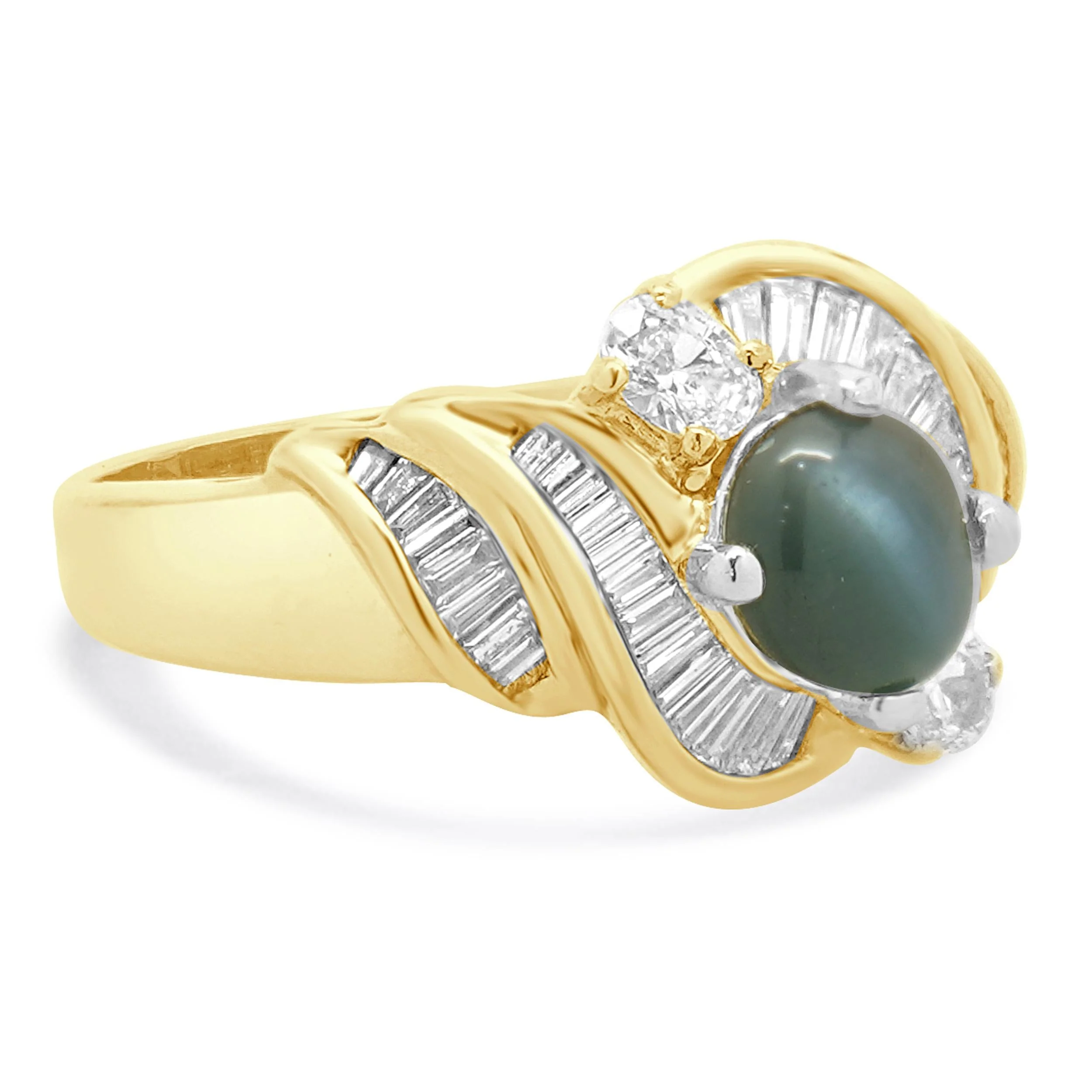 14 Karat Yellow Gold Cat’s Eye Alexandrite and Diamond Ring - Image 3