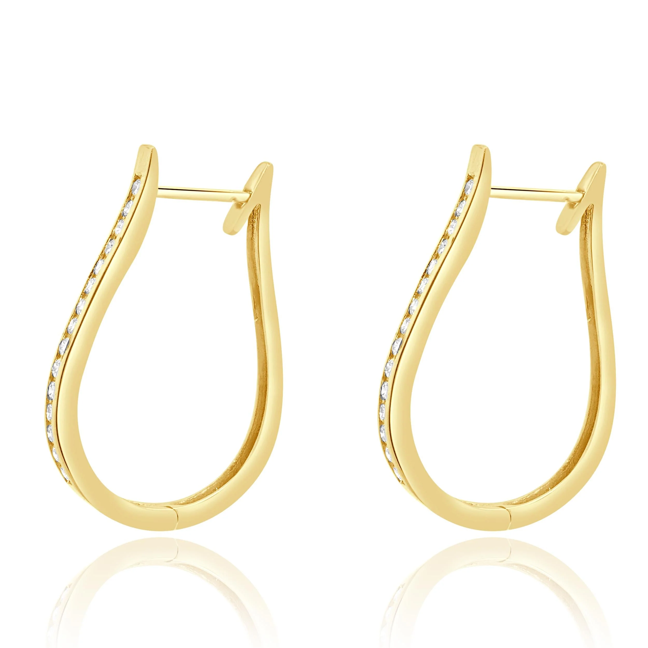 14 Karat Yellow Gold Channel Set Diamond Oval Hoop Earrings - Image 2