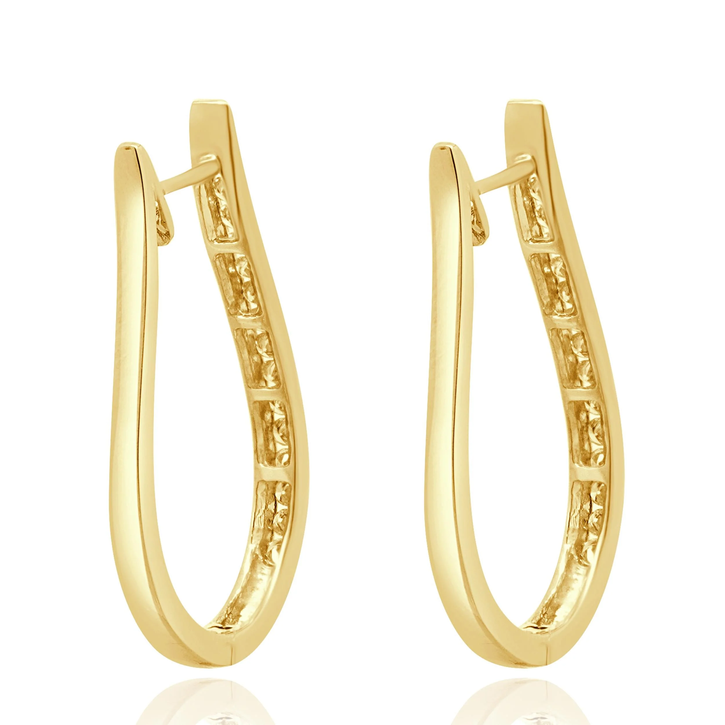 14 Karat Yellow Gold Channel Set Diamond Oval Hoop Earrings - Image 3