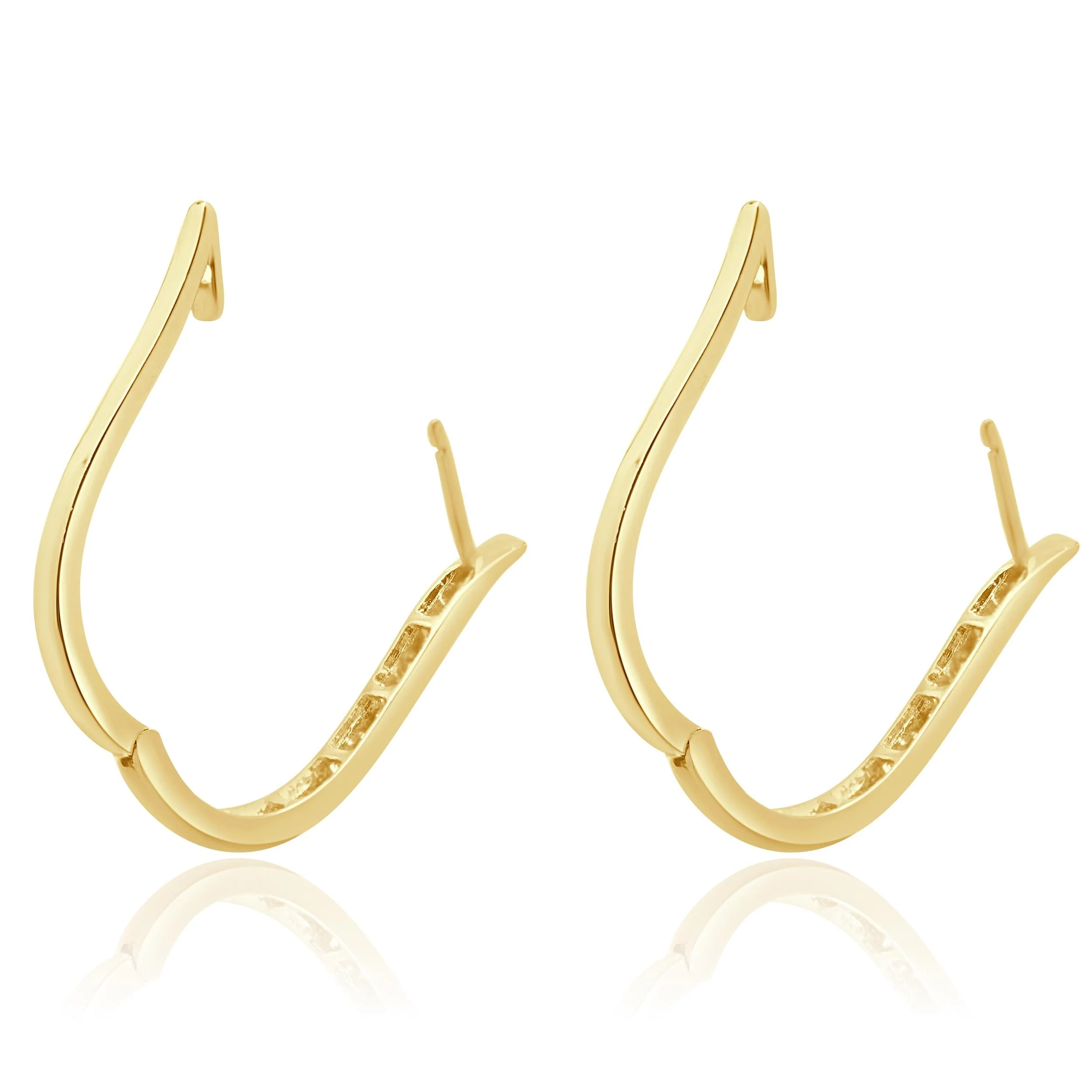14 Karat Yellow Gold Channel Set Diamond Oval Hoop Earrings - Image 4