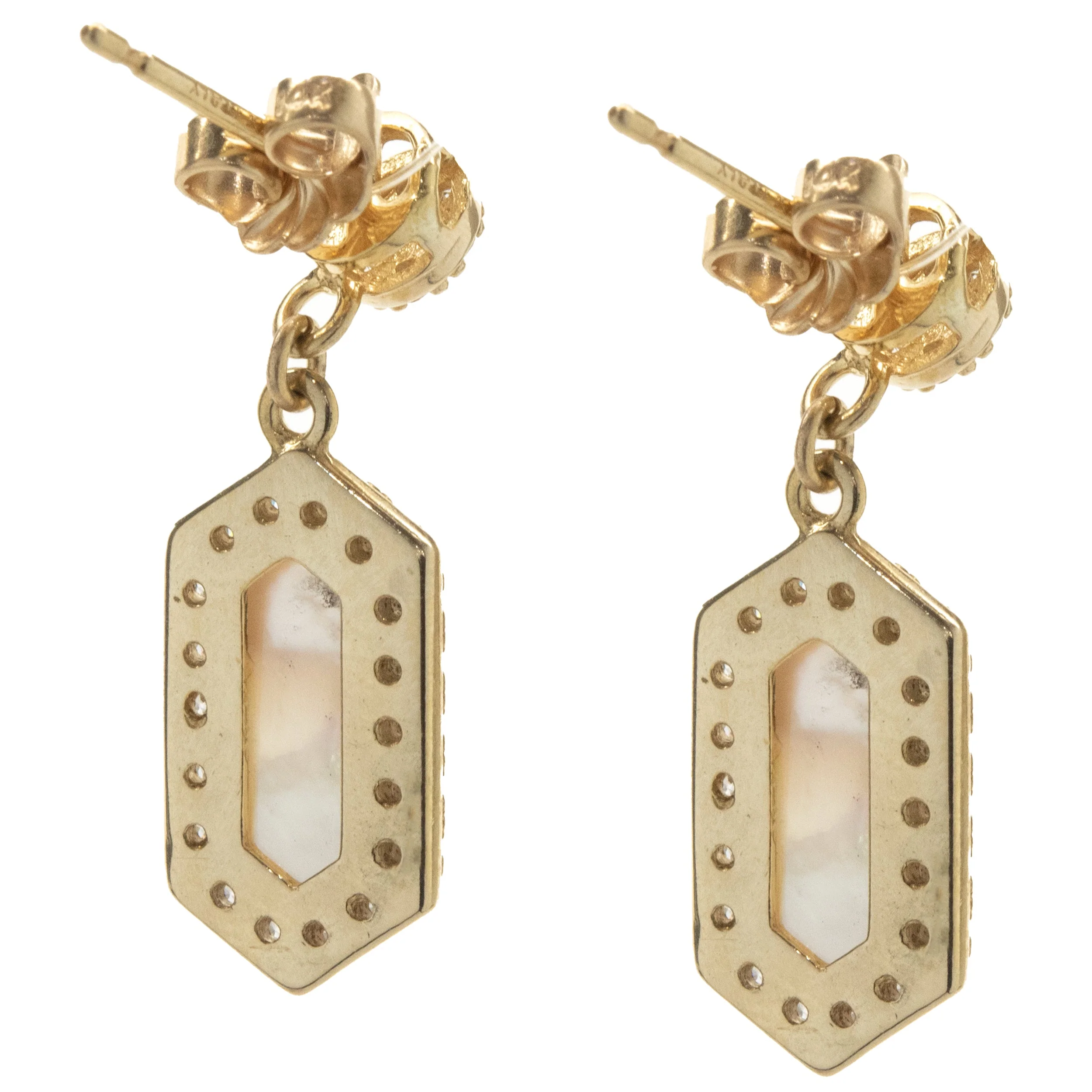 14 Karat Yellow Gold Diamond and Mother of Pearl Drop Earrings - Image 2