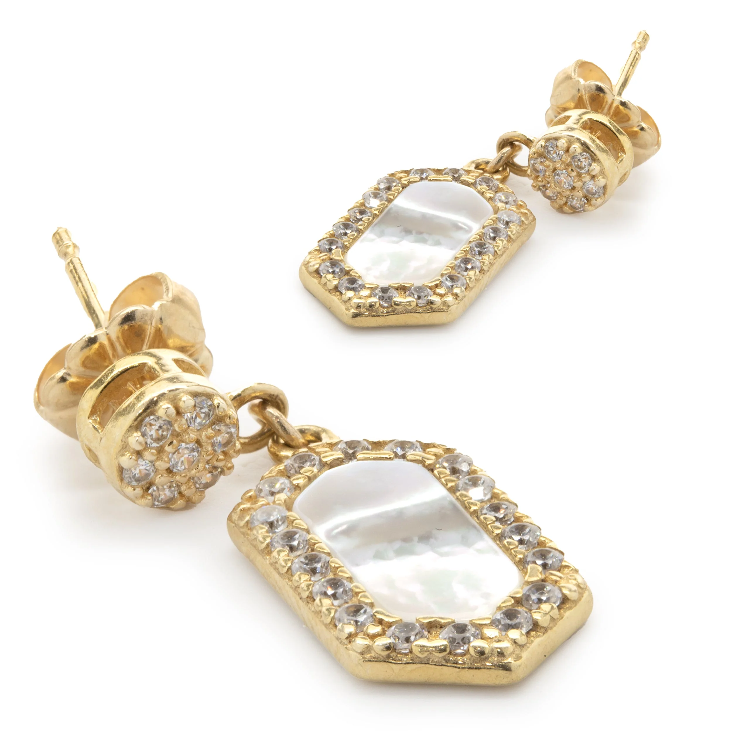 14 Karat Yellow Gold Diamond and Mother of Pearl Drop Earrings - Image 3