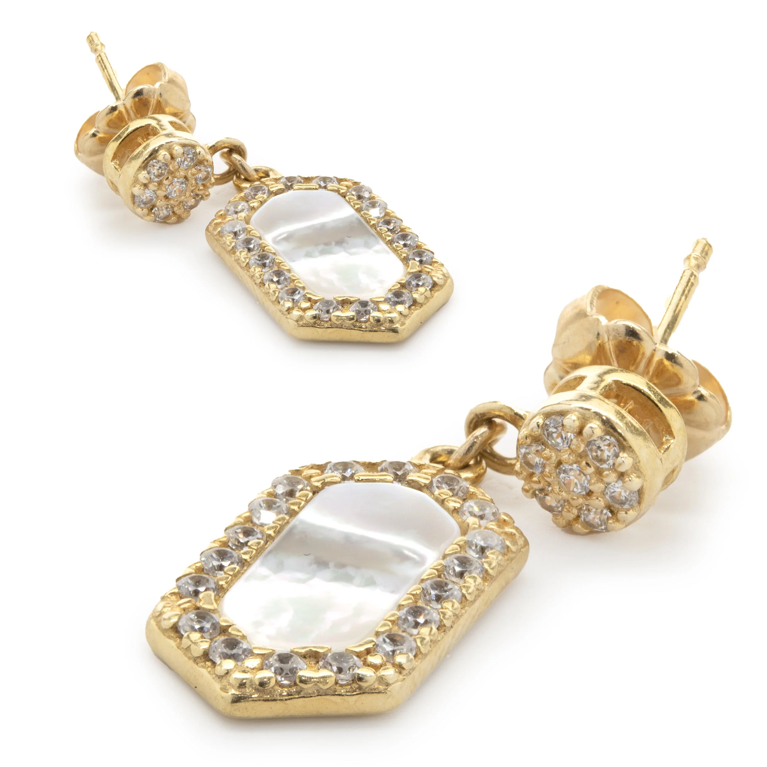 14 Karat Yellow Gold Diamond and Mother of Pearl Drop Earrings - Image 4