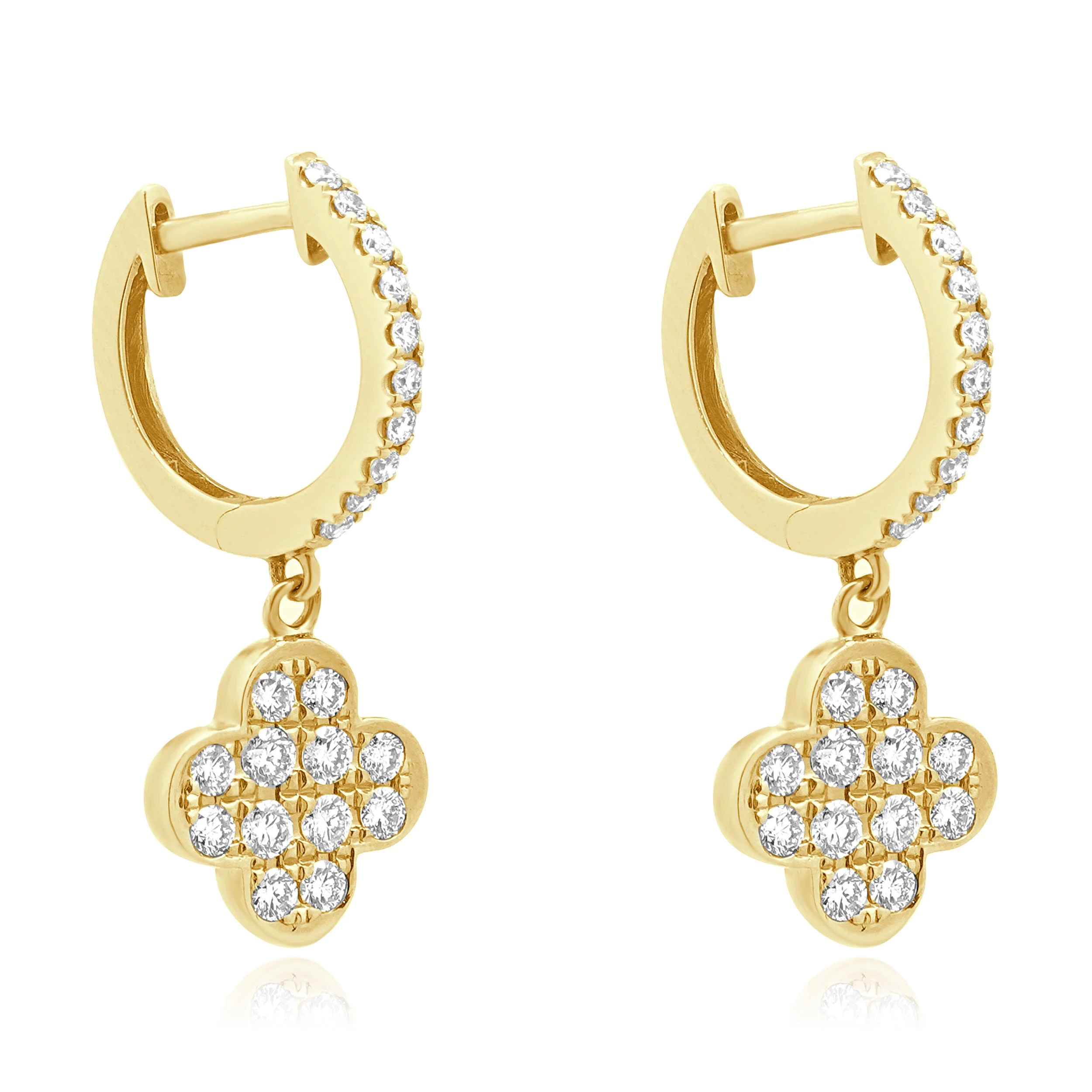 14 Karat Yellow Gold Diamond Clover Drop Earrings - Image 2