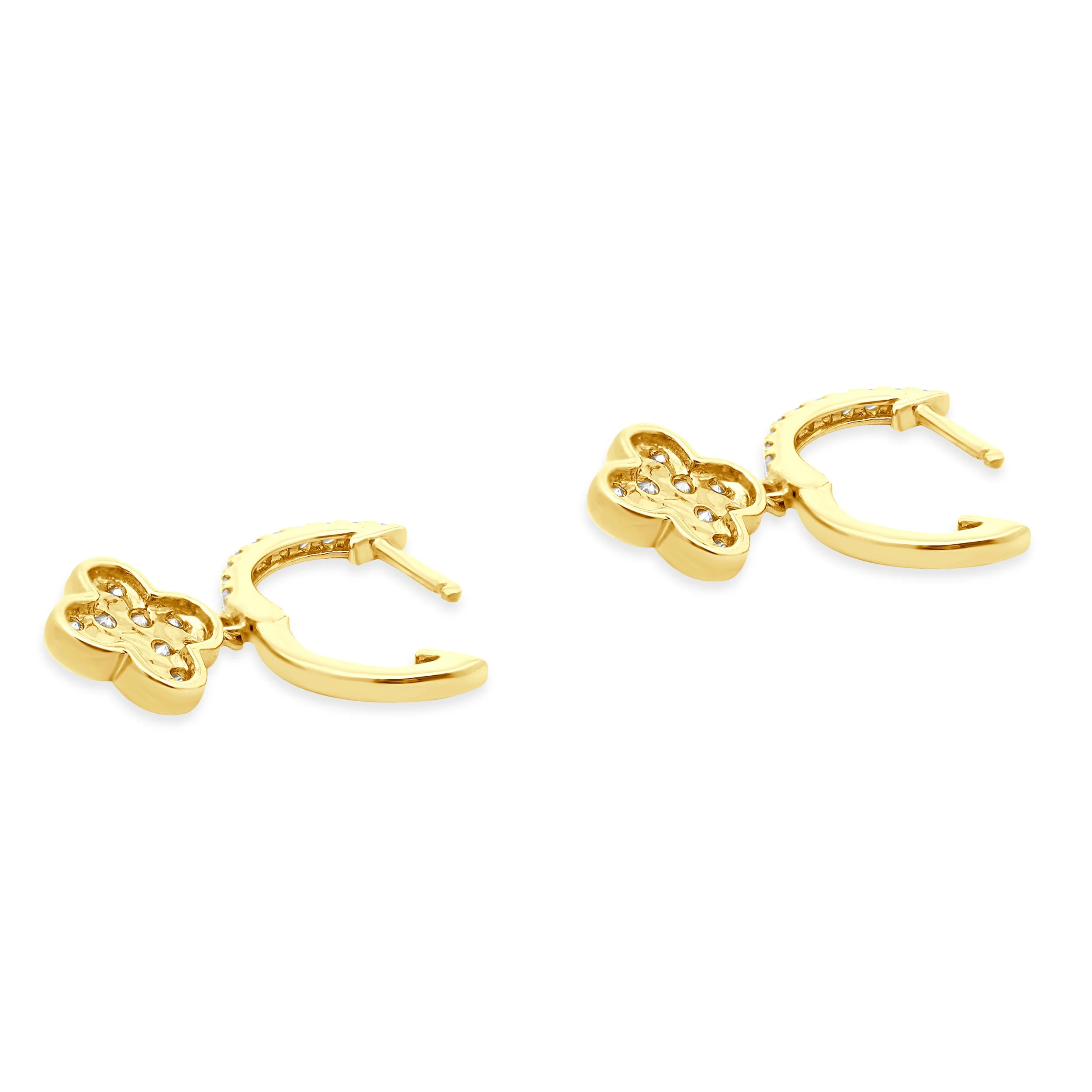 14 Karat Yellow Gold Diamond Clover Drop Earrings - Image 3