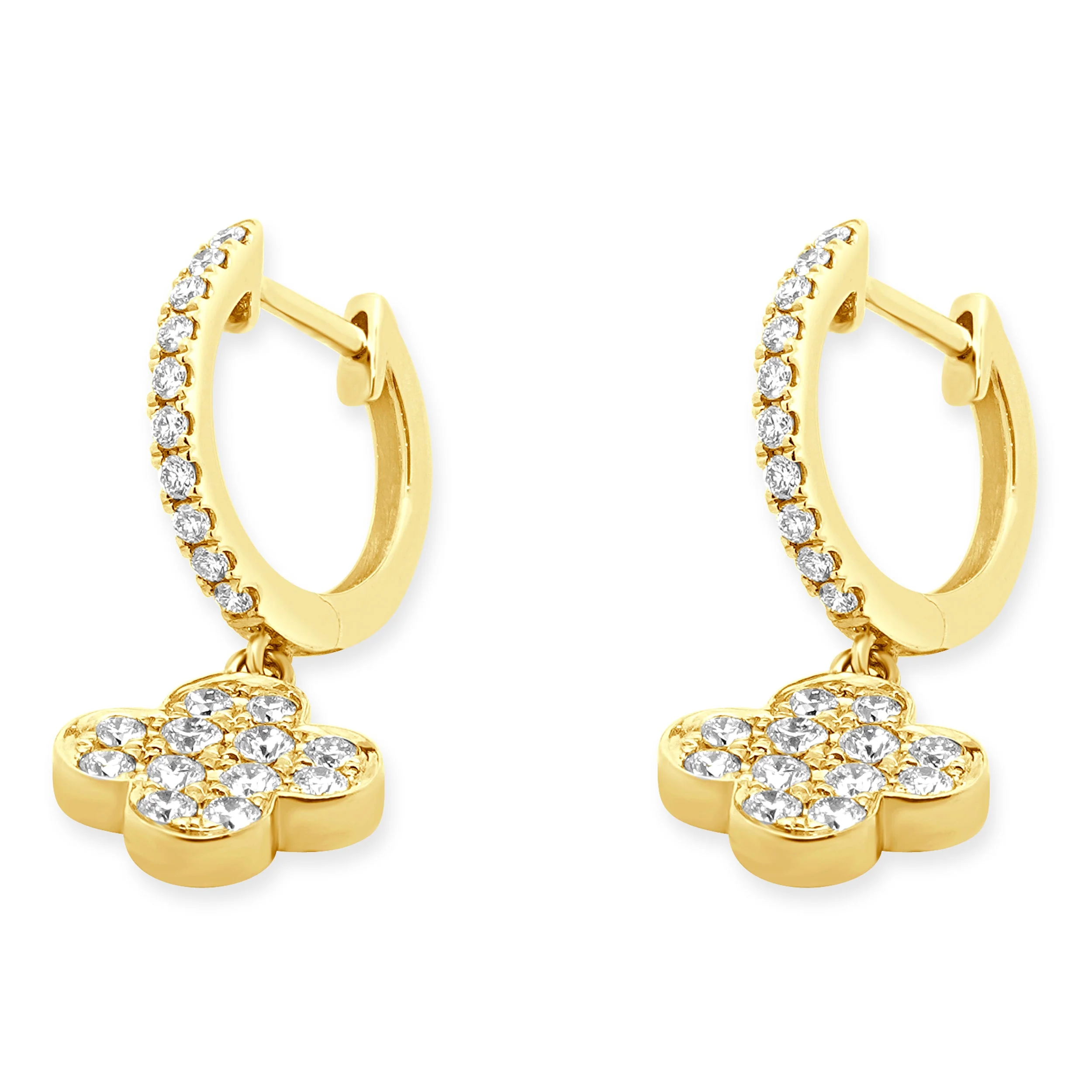 14 Karat Yellow Gold Diamond Clover Drop Earrings - Image 4