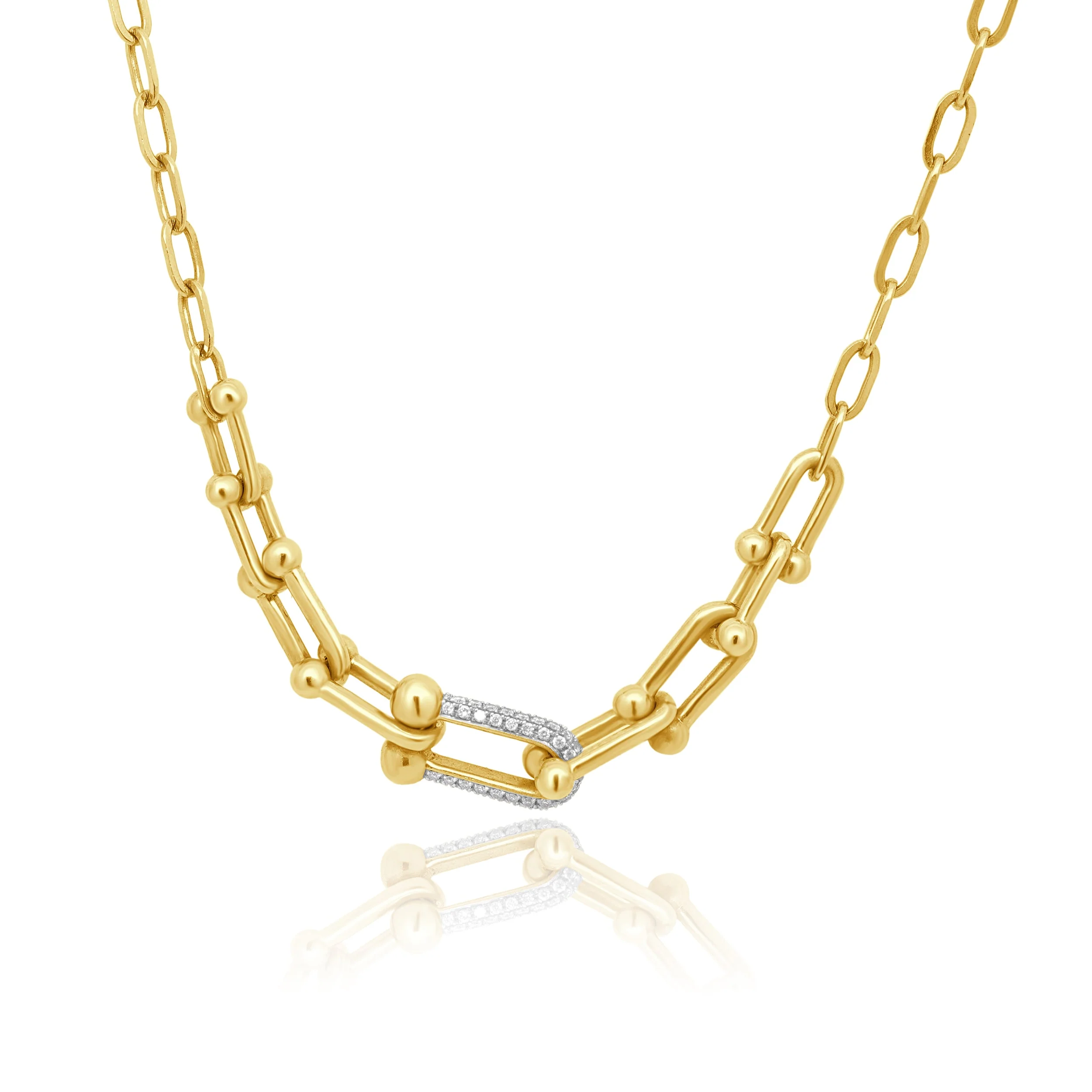 14 Karat Yellow Gold Diamond Hardware Link Necklace - Image 2
