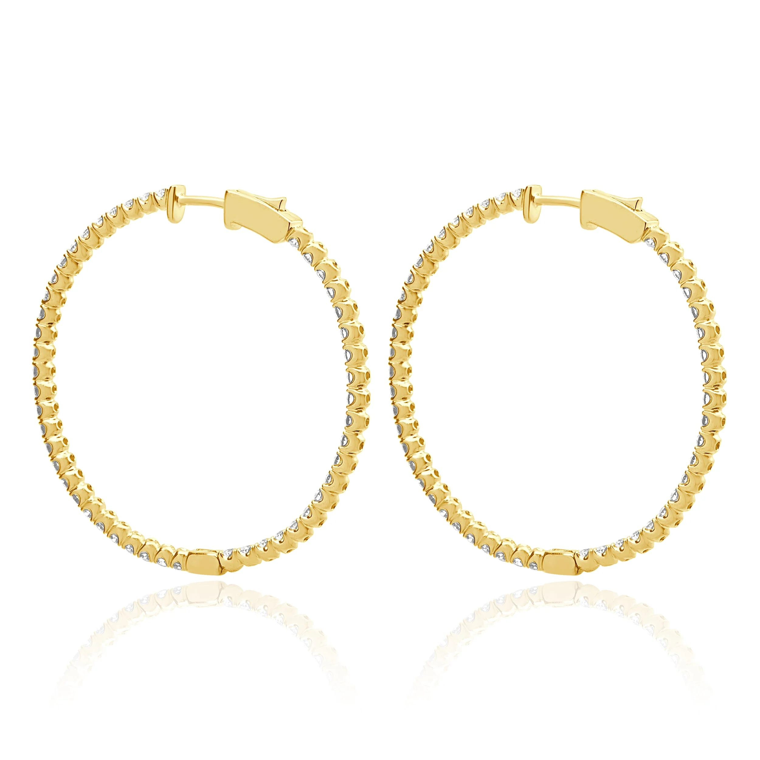 14 Karat Yellow Gold Diamond Inside Outside Hoop Earrings - Image 3