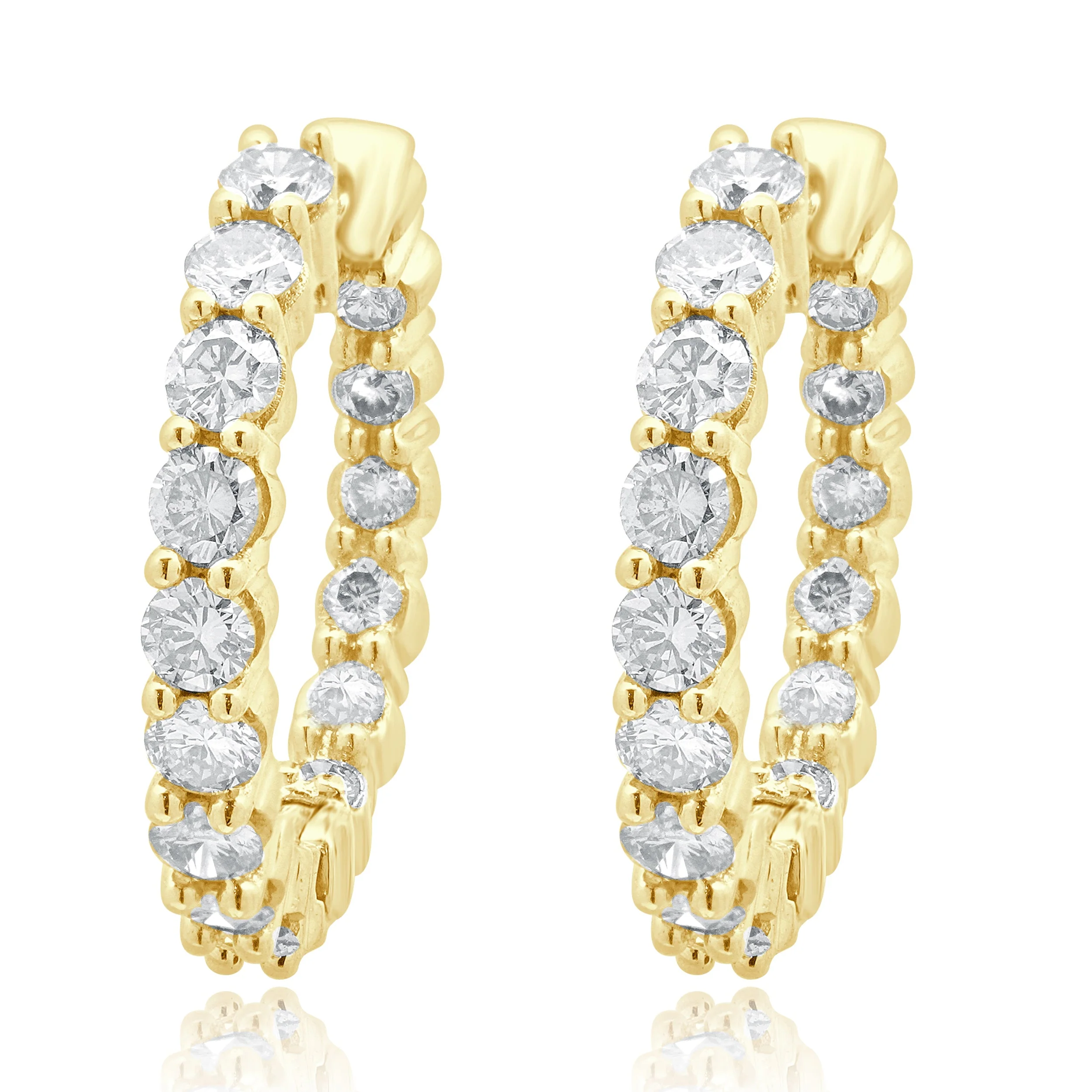 14 Karat Yellow Gold Diamond Inside Outside Hoop Earrings