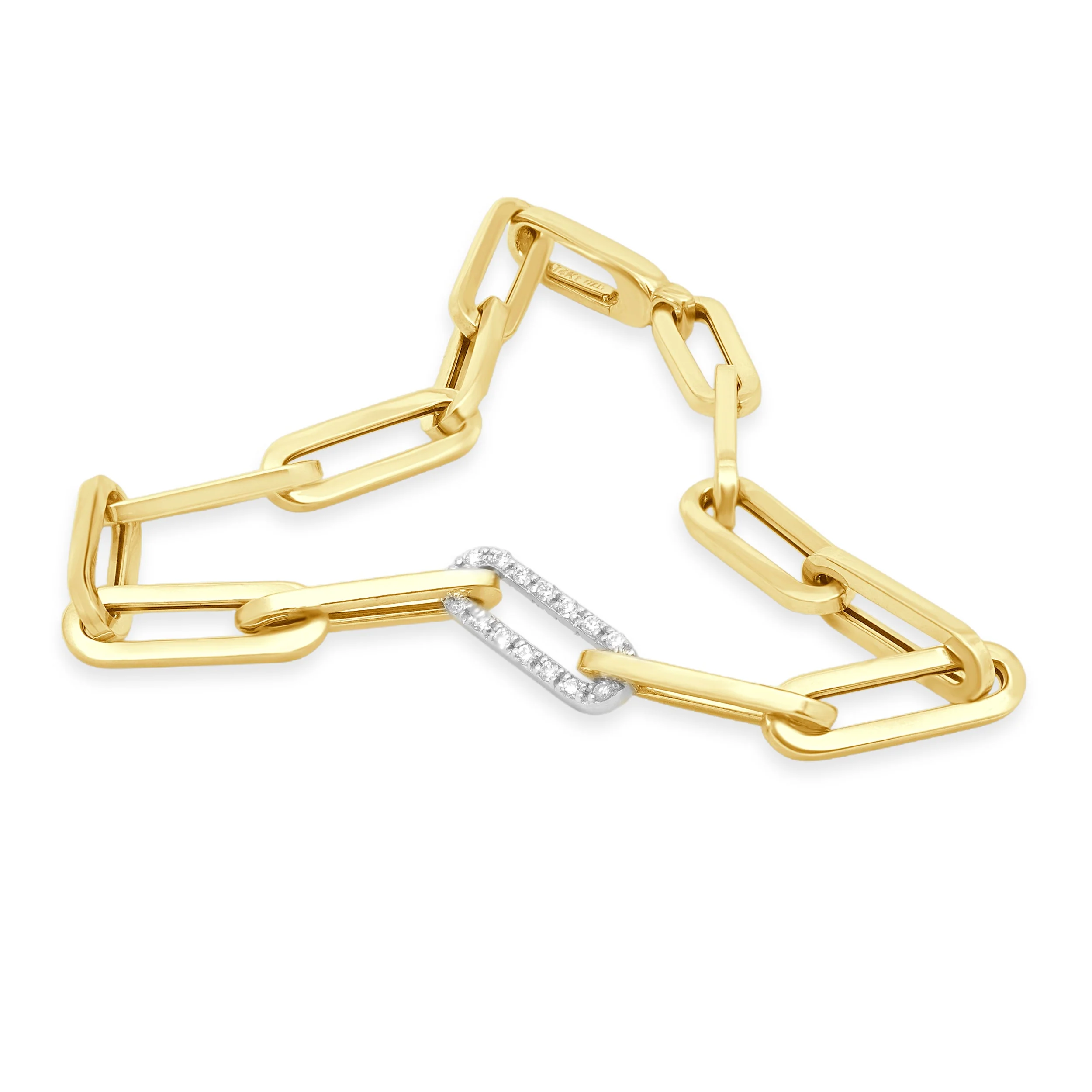 14 Karat Yellow Gold Diamond Paperclip Bracelet - Image 2