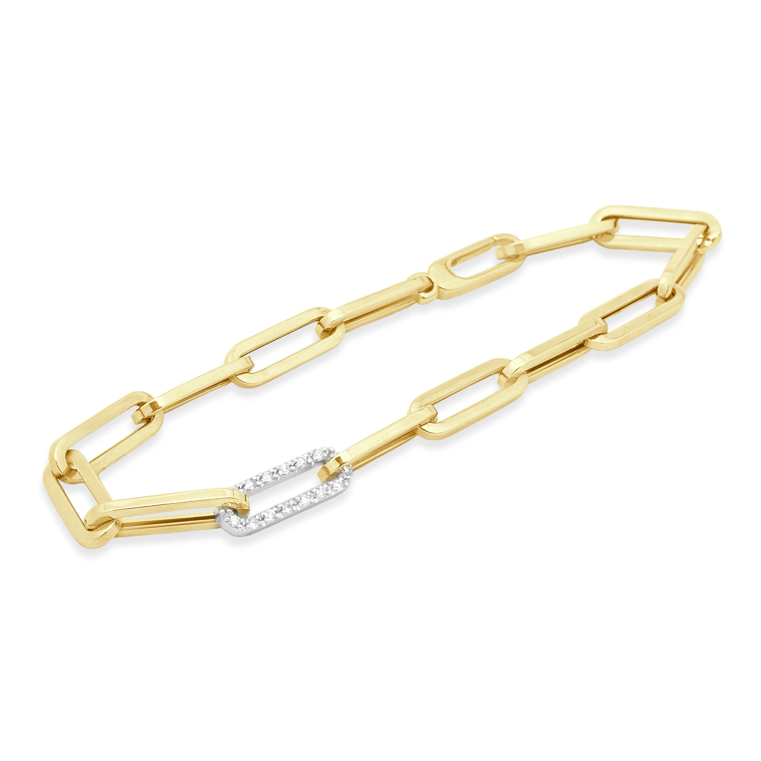 14 Karat Yellow Gold Diamond Paperclip Bracelet - Image 2