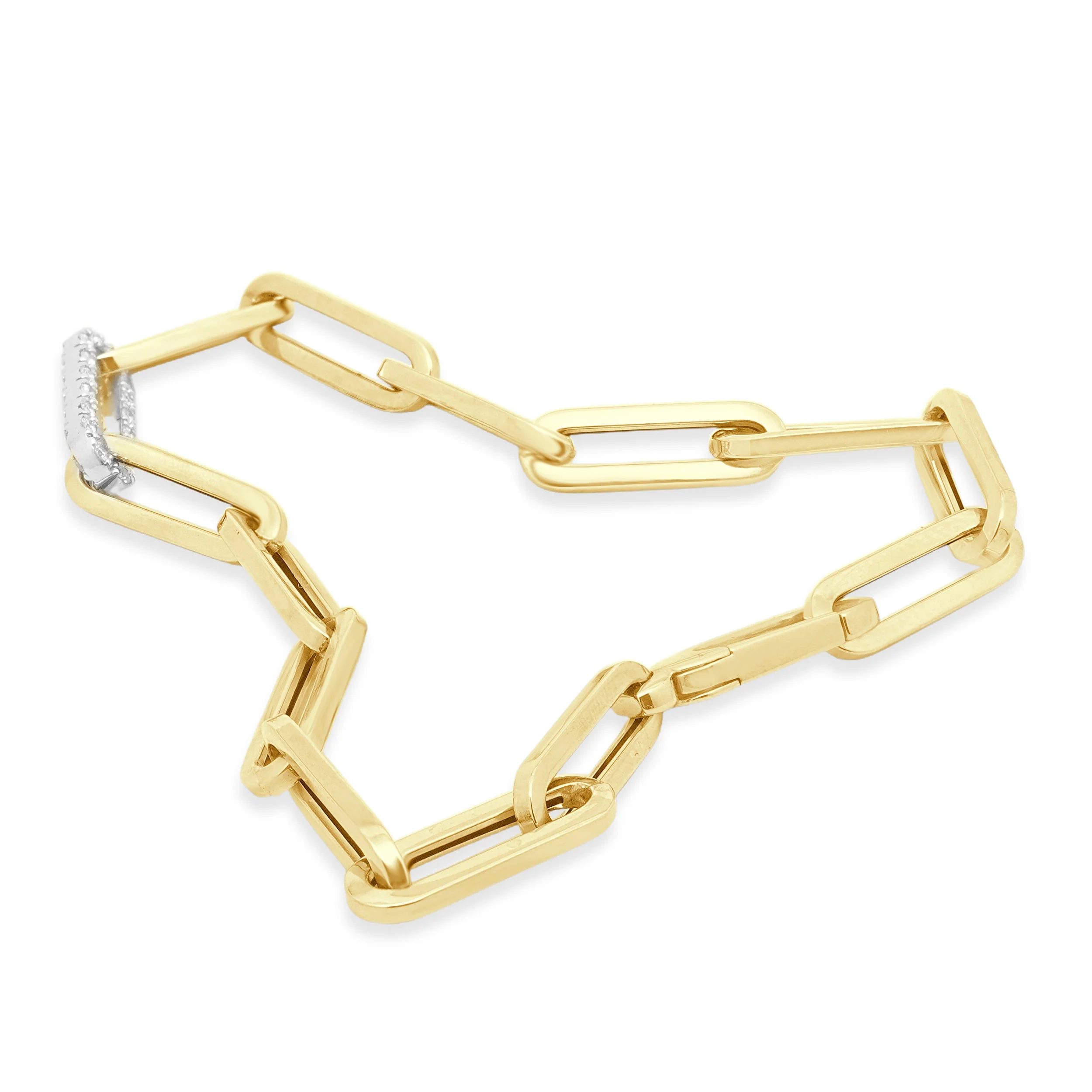 14 Karat Yellow Gold Diamond Paperclip Bracelet - Image 3