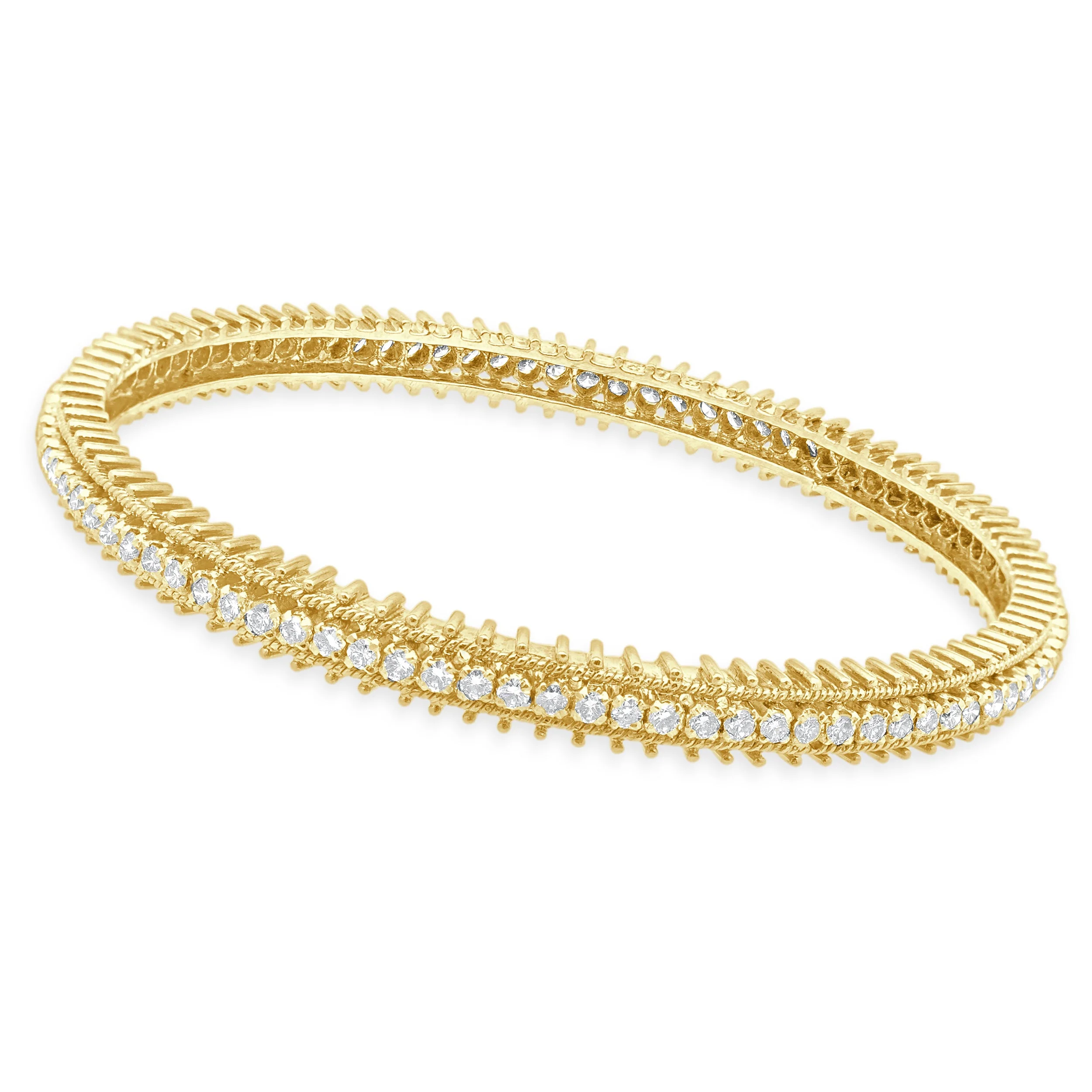 14 Karat Yellow Gold Diamond Textured Bangle - Image 2