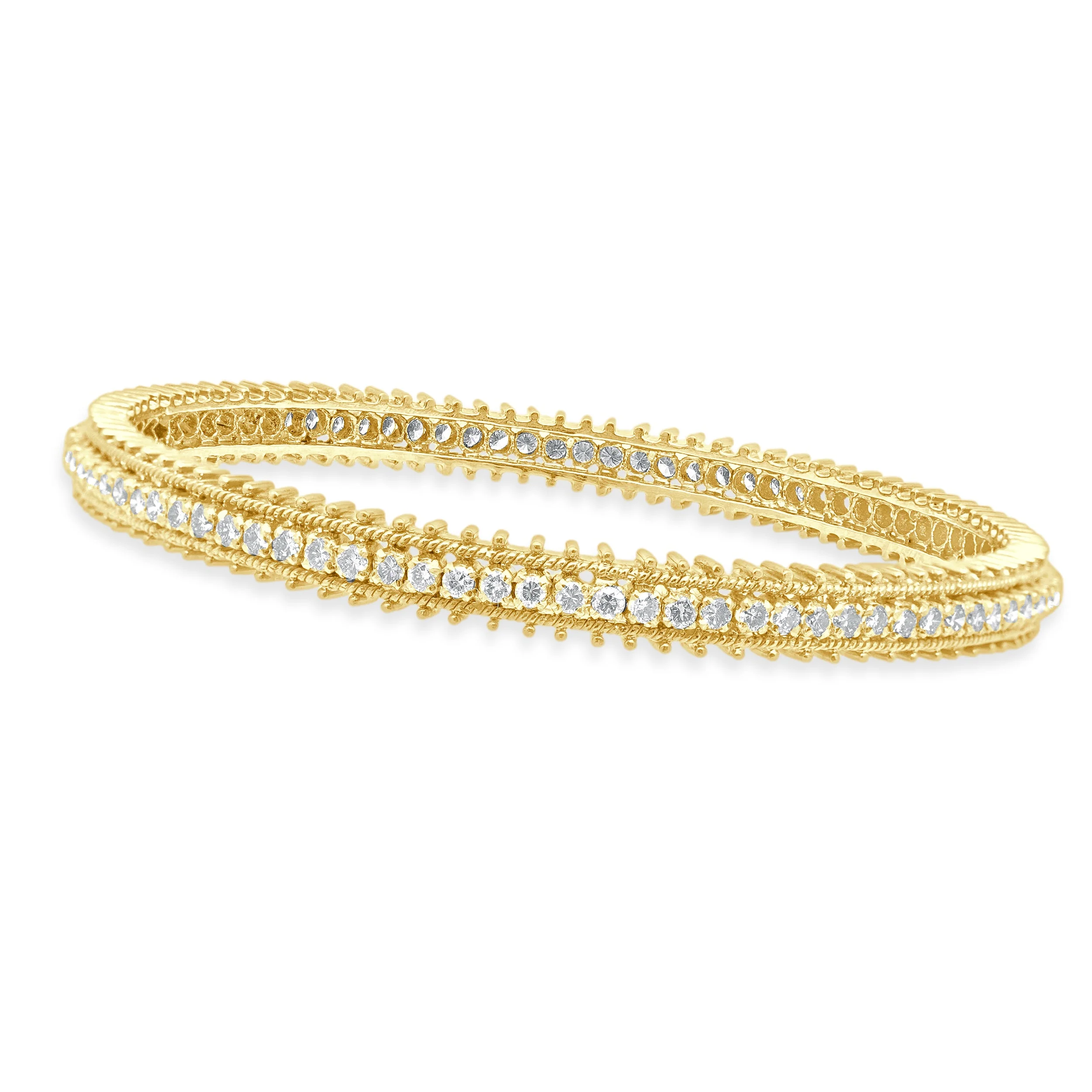 14 Karat Yellow Gold Diamond Textured Bangle - Image 3