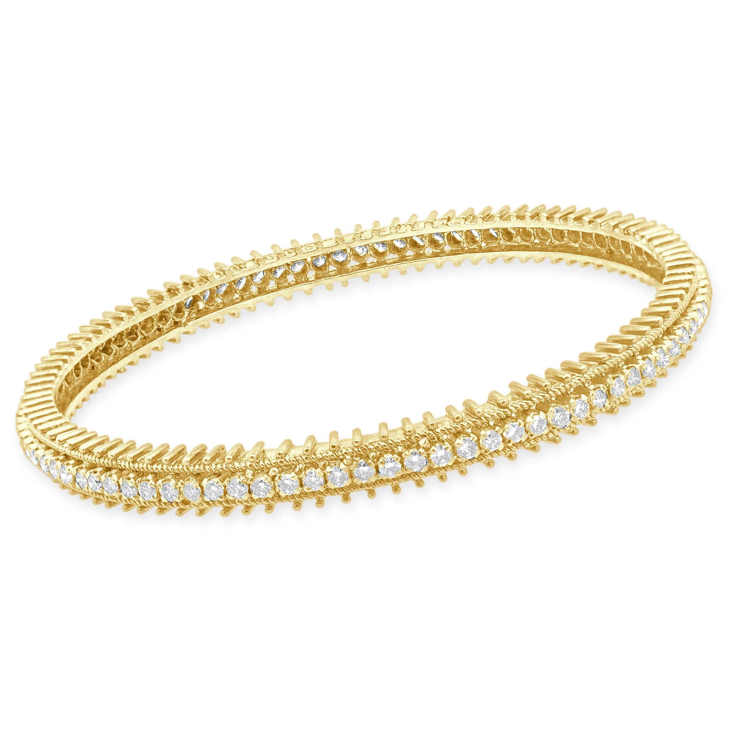 14 Karat Yellow Gold Diamond Textured Bangle - Image 4