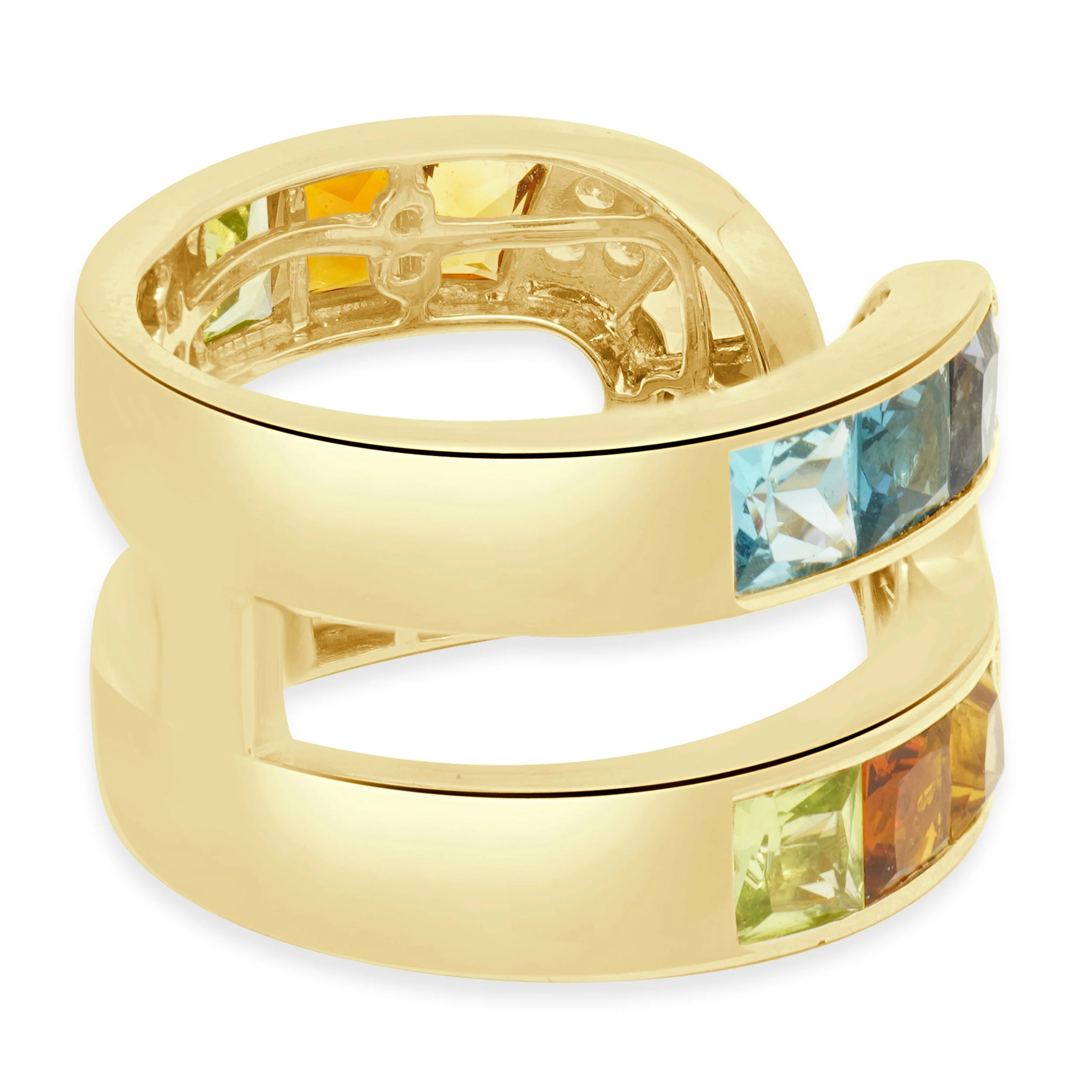 14 Karat Yellow Gold Fancy Cut Multi Color Gemstone and Round Diamond Open Shank Ring - Image 4
