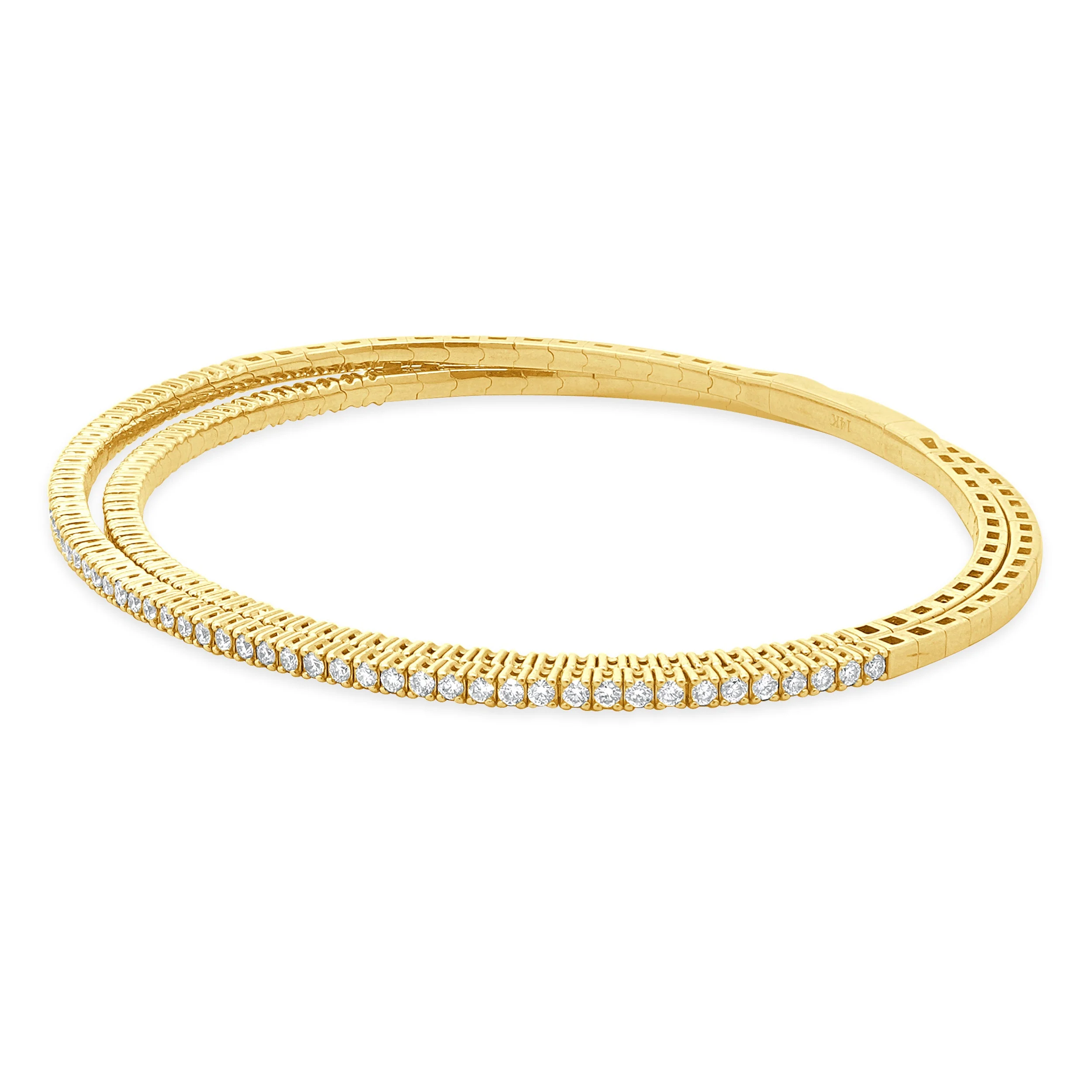 14 Karat Yellow Gold Flexible Diamond Wrap Bangle Bracelet - Image 2