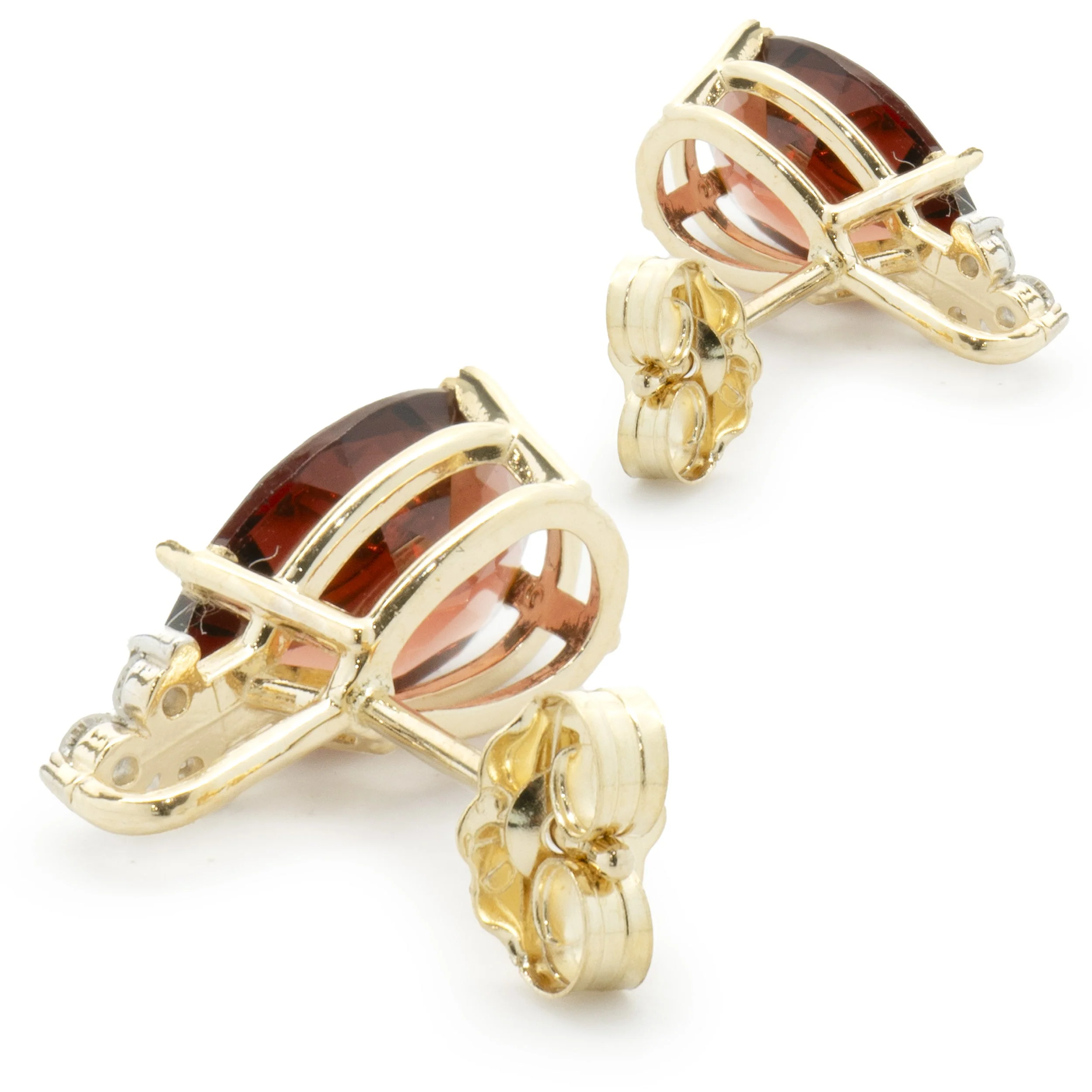 14 Karat Yellow Gold Garnet and Diamond Stud Earrings - Image 2