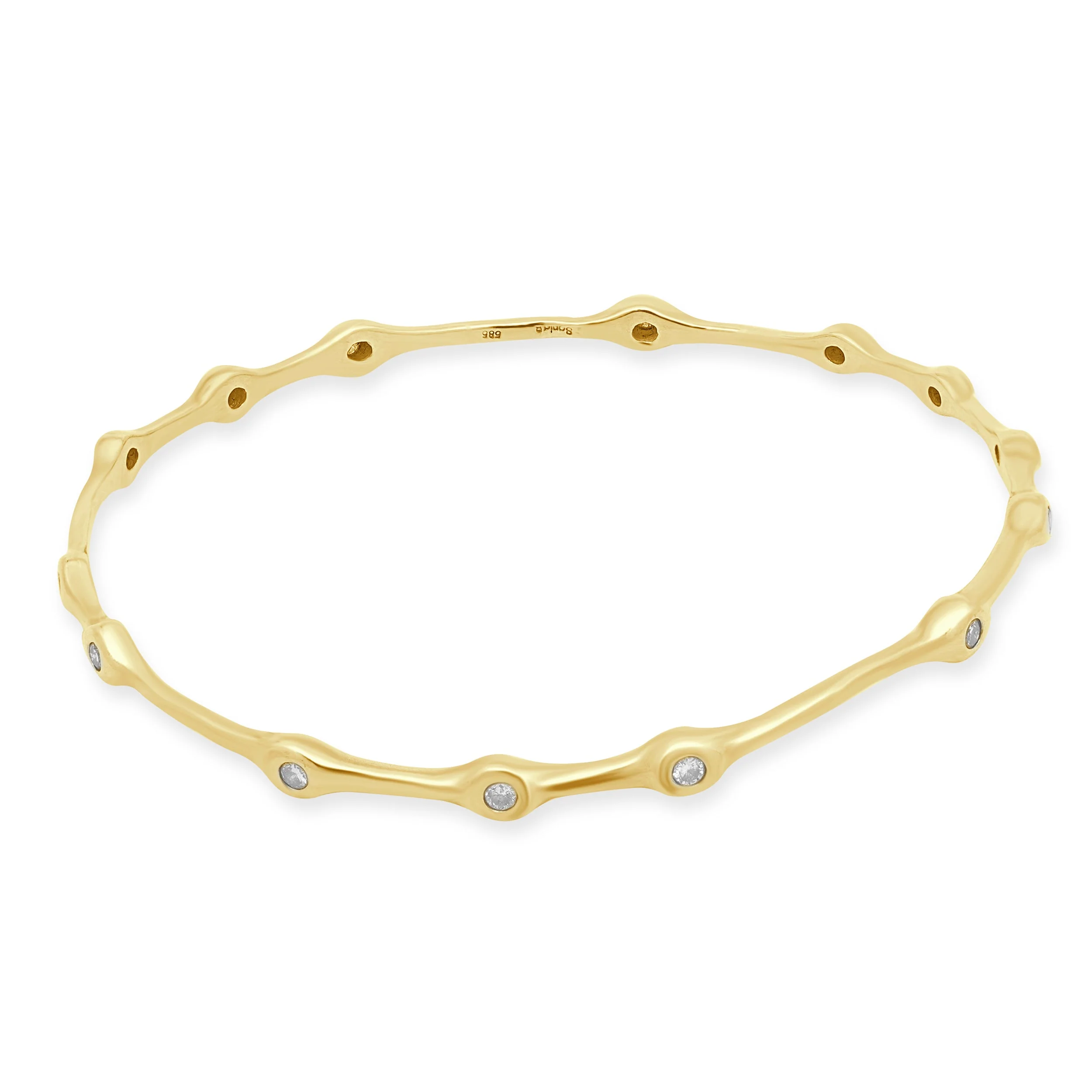14 Karat Yellow Gold Gypsy Set Diamond Scalloped Bracelet - Image 2