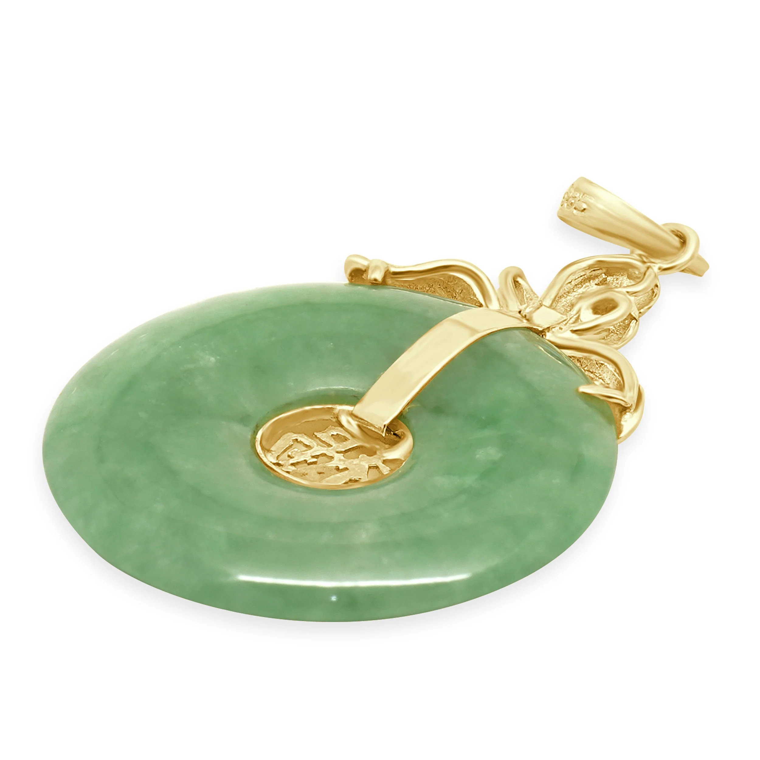 14 Karat Yellow Gold Jade Disc Pendant - Image 4