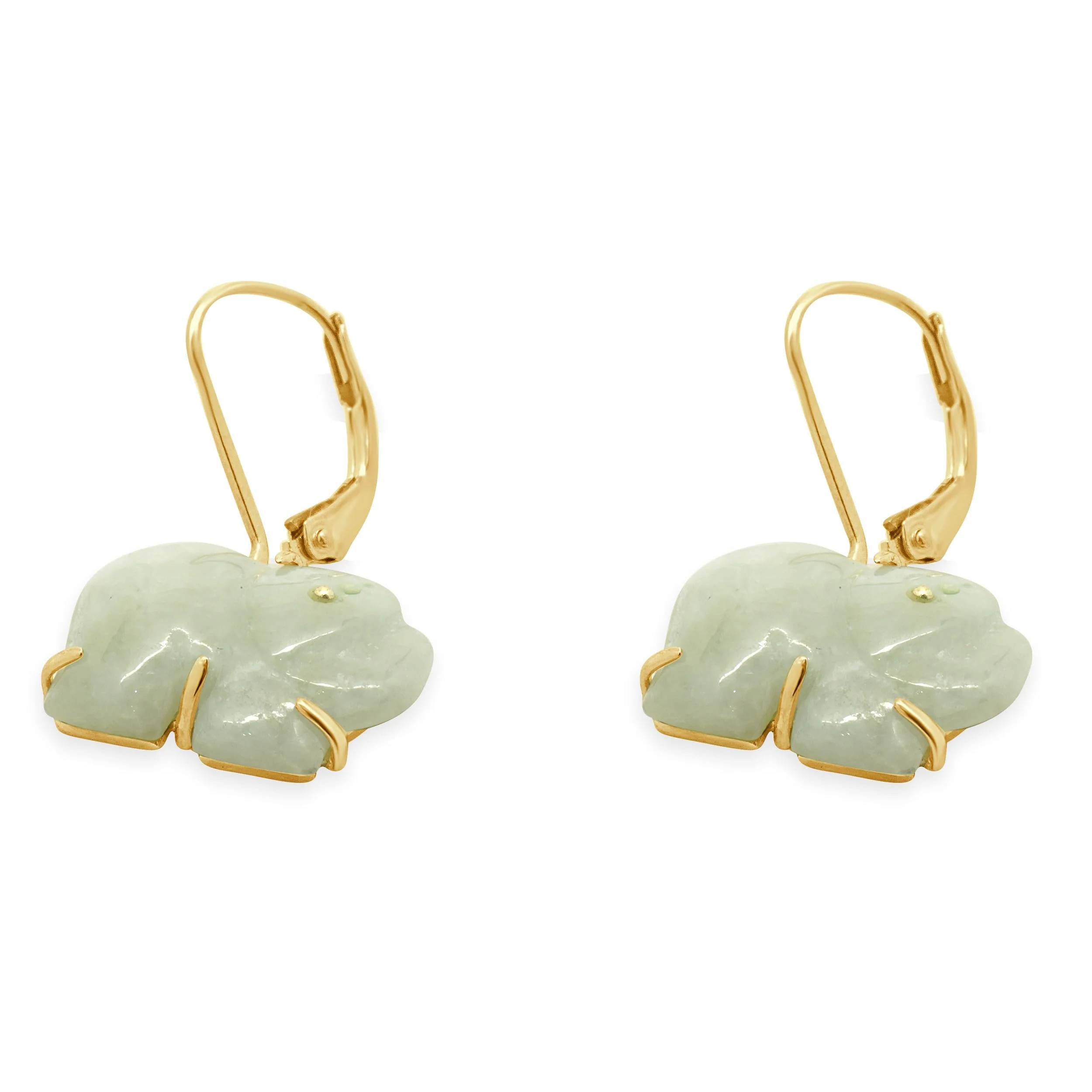 14 Karat Yellow Gold Jade Elephant Earrings - Image 2