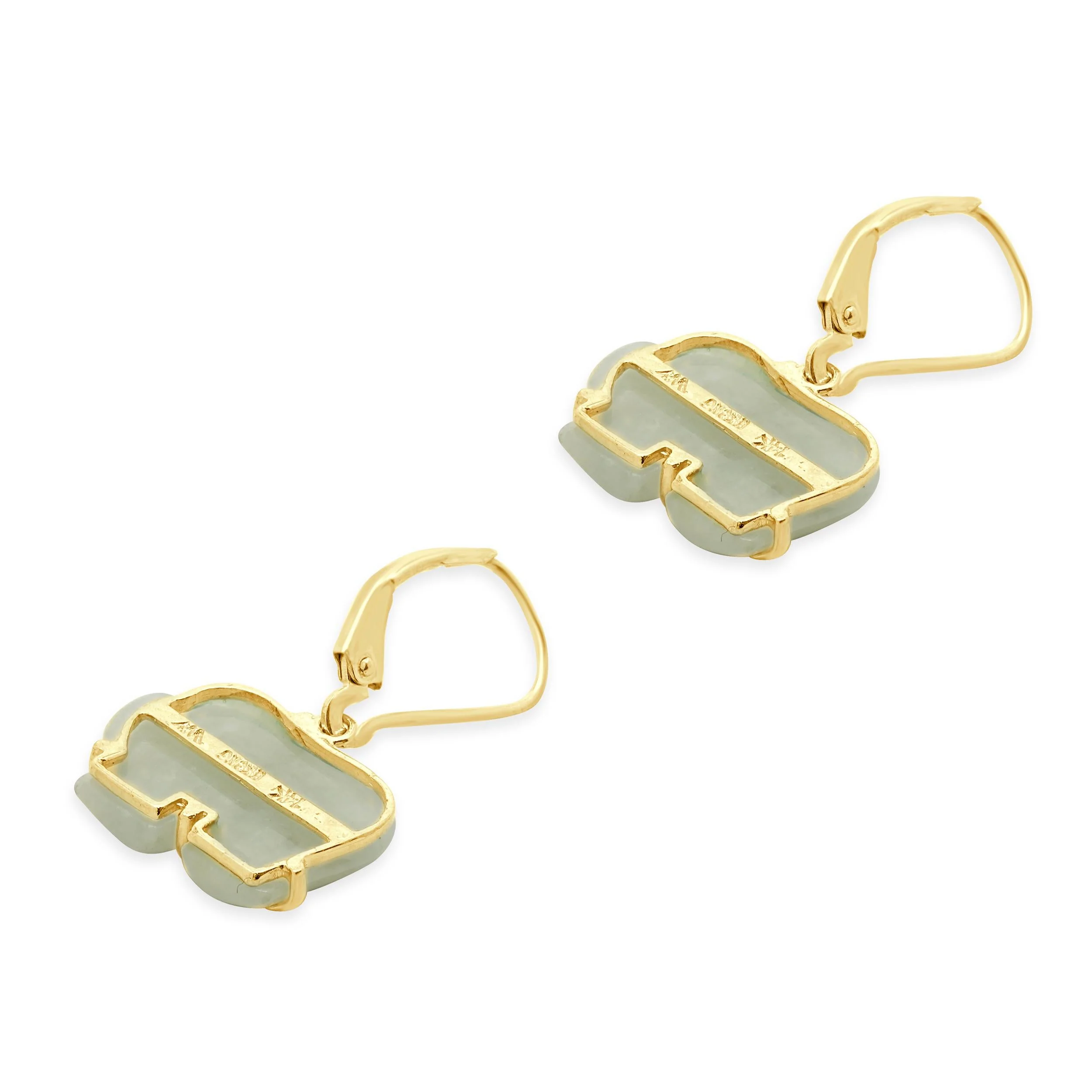14 Karat Yellow Gold Jade Elephant Earrings - Image 4
