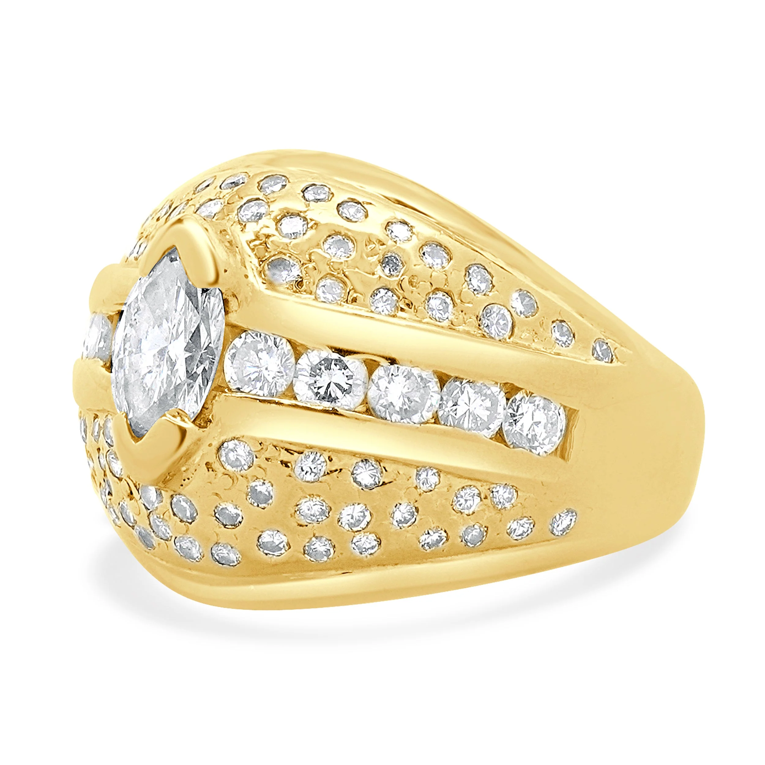 14 Karat Yellow Gold Marquise Cut Pave Diamond Dome Ring - Image 2