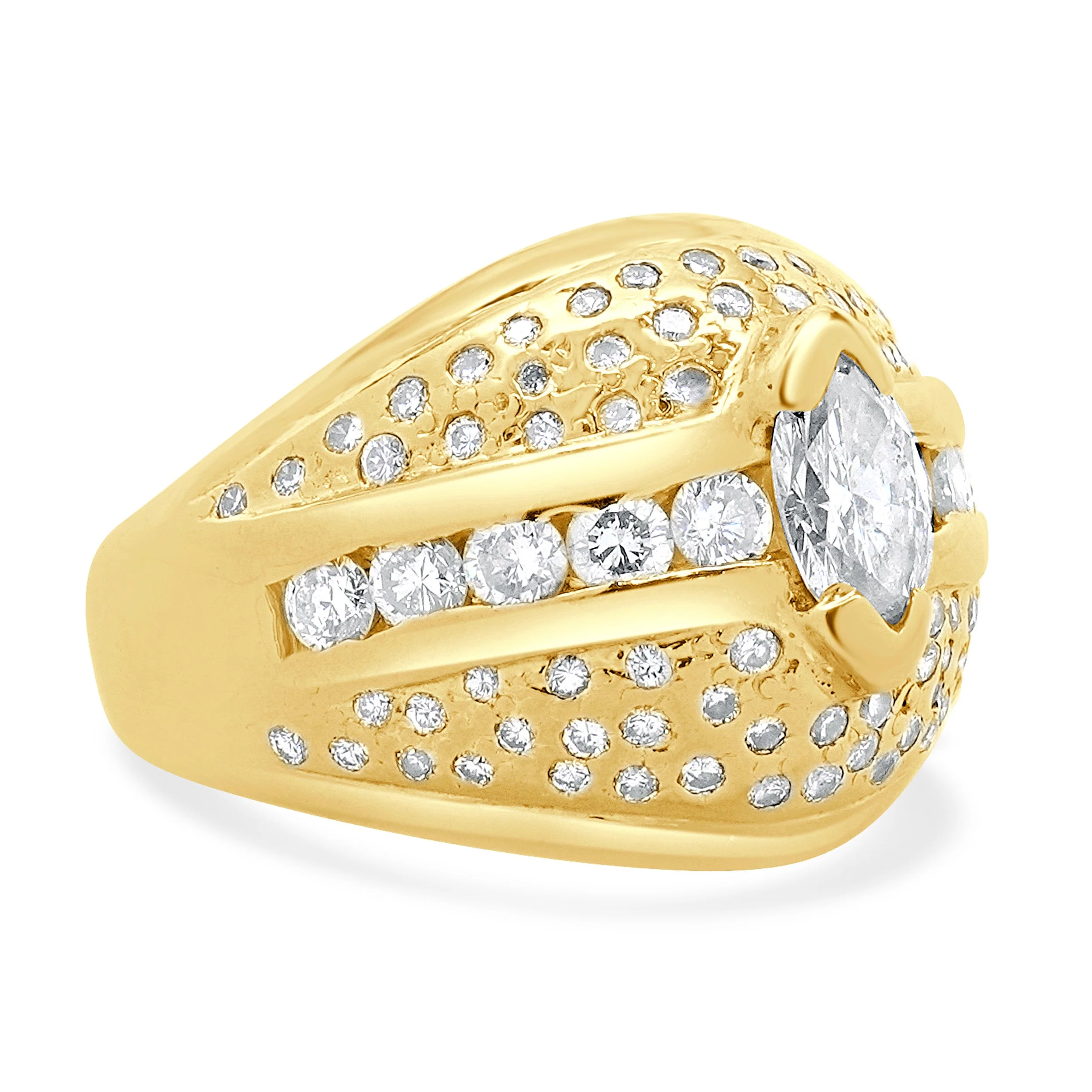 14 Karat Yellow Gold Marquise Cut Pave Diamond Dome Ring - Image 4