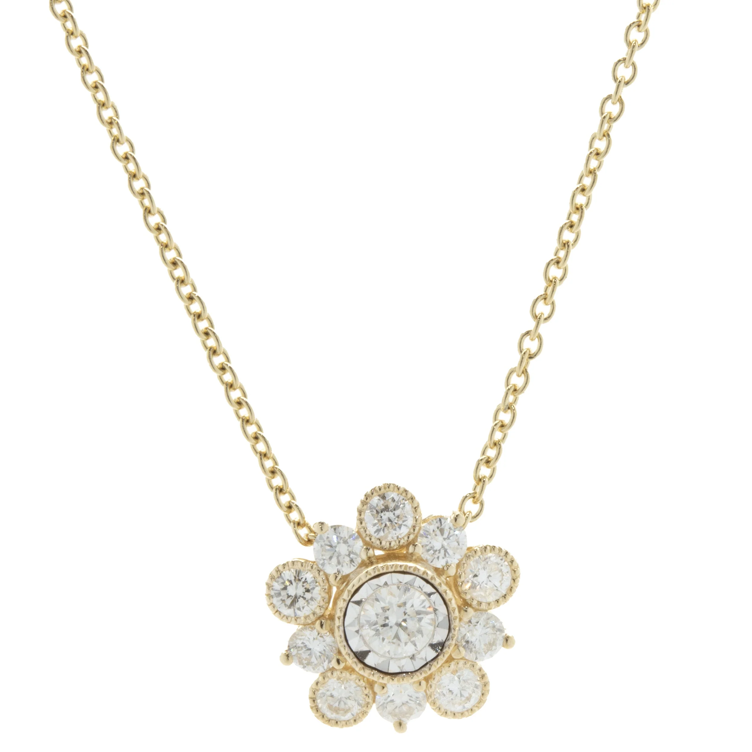 14 Karat Yellow Gold Miracle Set Diamond Flower Necklace - Image 2