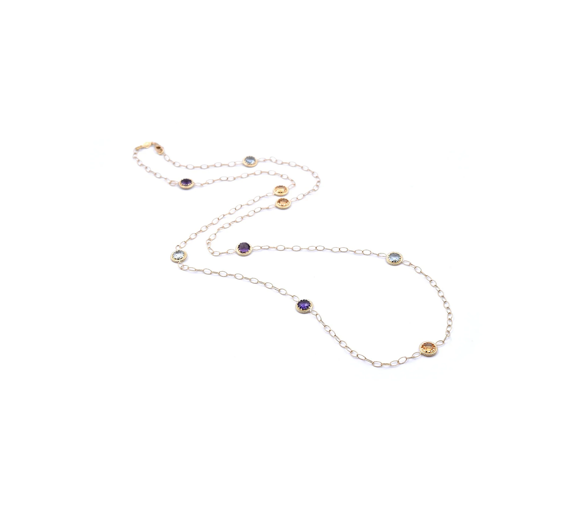 14 Karat Yellow Gold Multi-Gemstone Station Necklace - Image 2