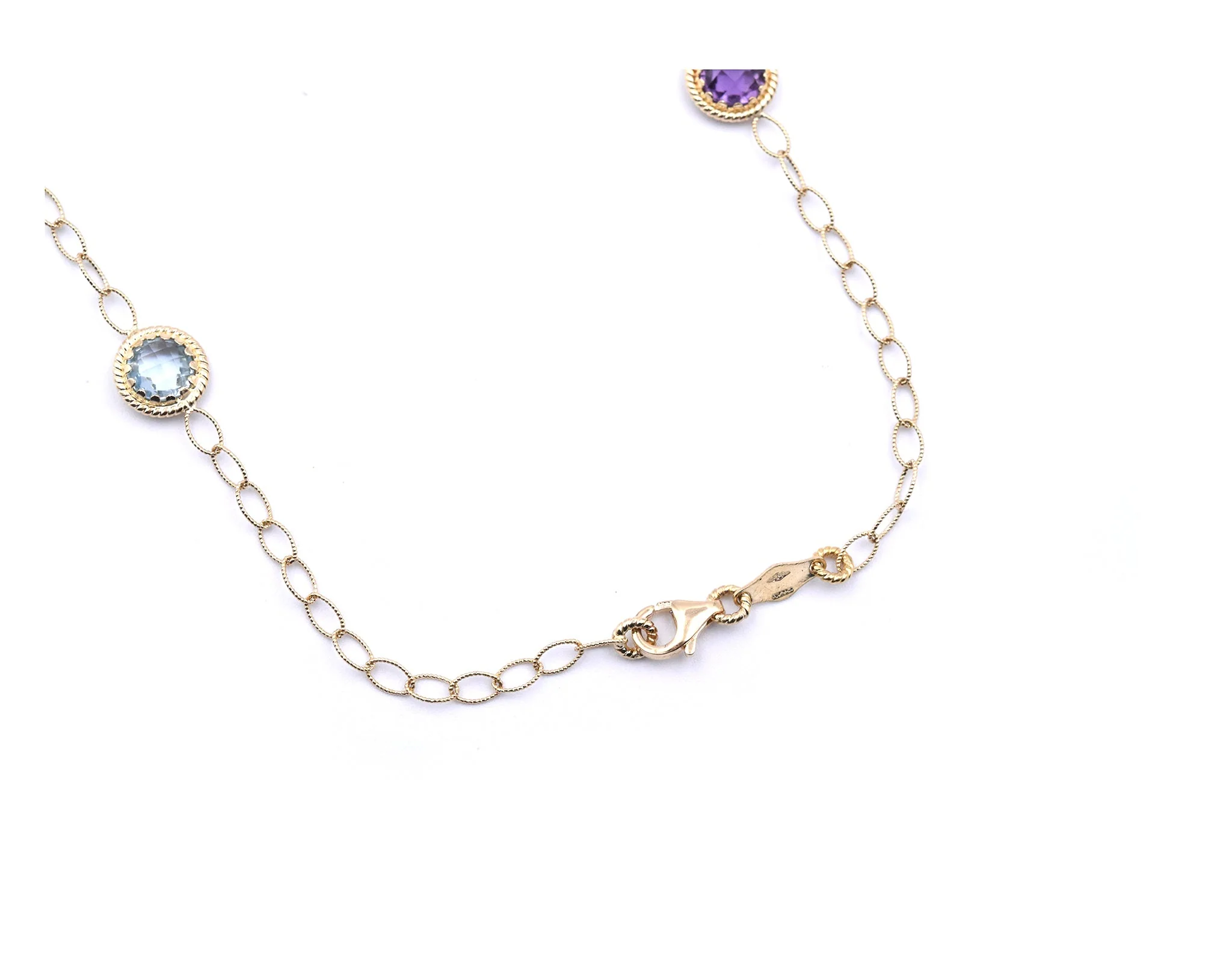 14 Karat Yellow Gold Multi-Gemstone Station Necklace - Image 4