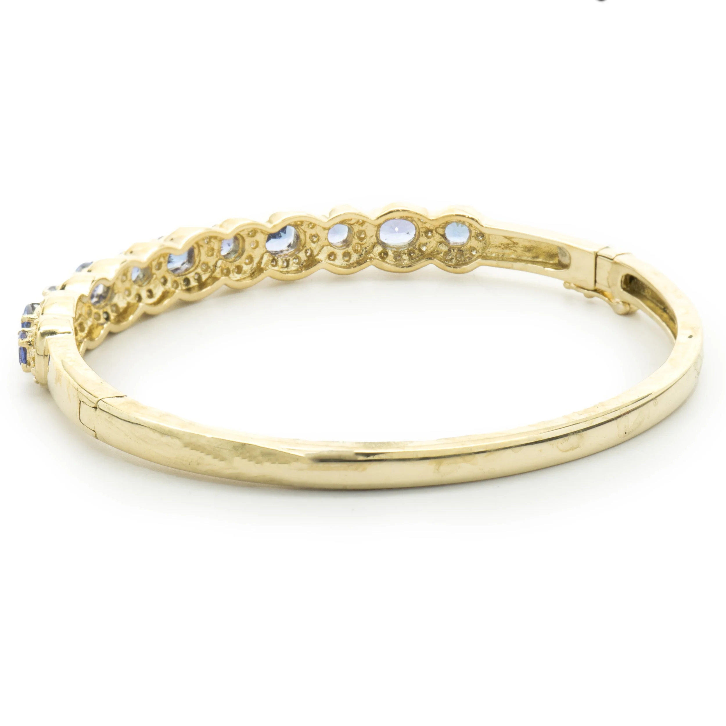 14 Karat Yellow Gold Multi Shape Tanzanite and Diamond Bangle Bracelet - Image 3